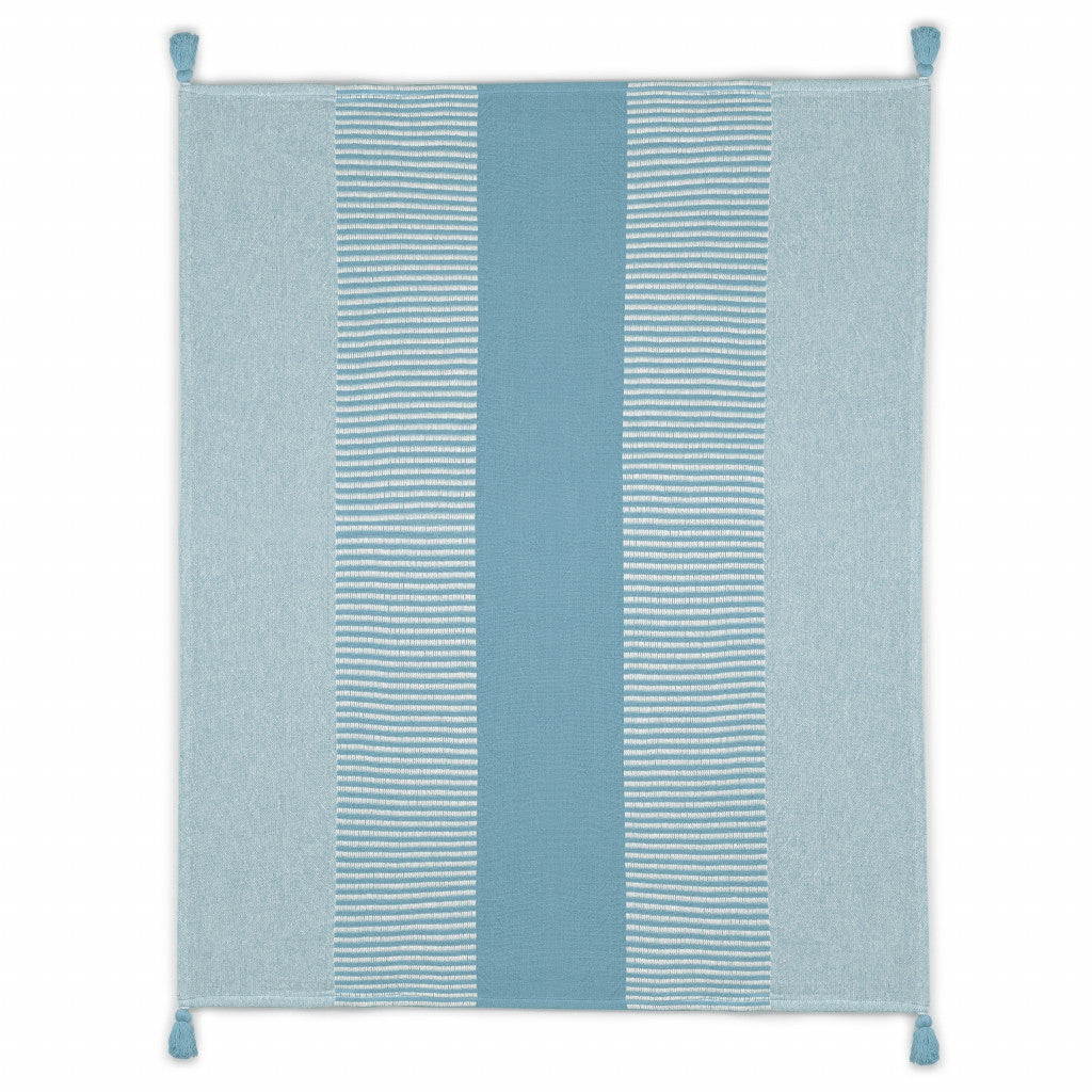 Blue Woven Cotton Striped Throw Blanket