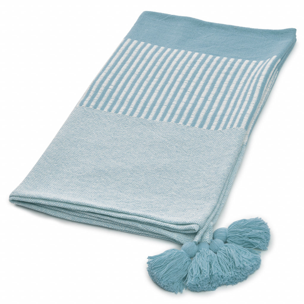 Blue Woven Cotton Striped Throw Blanket