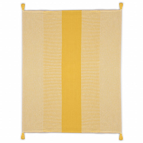 Yellow Woven Cotton Striped Throw Blanket