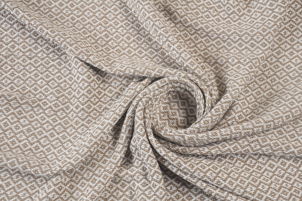 Tan Woven Cotton Geometric Throw Blanket