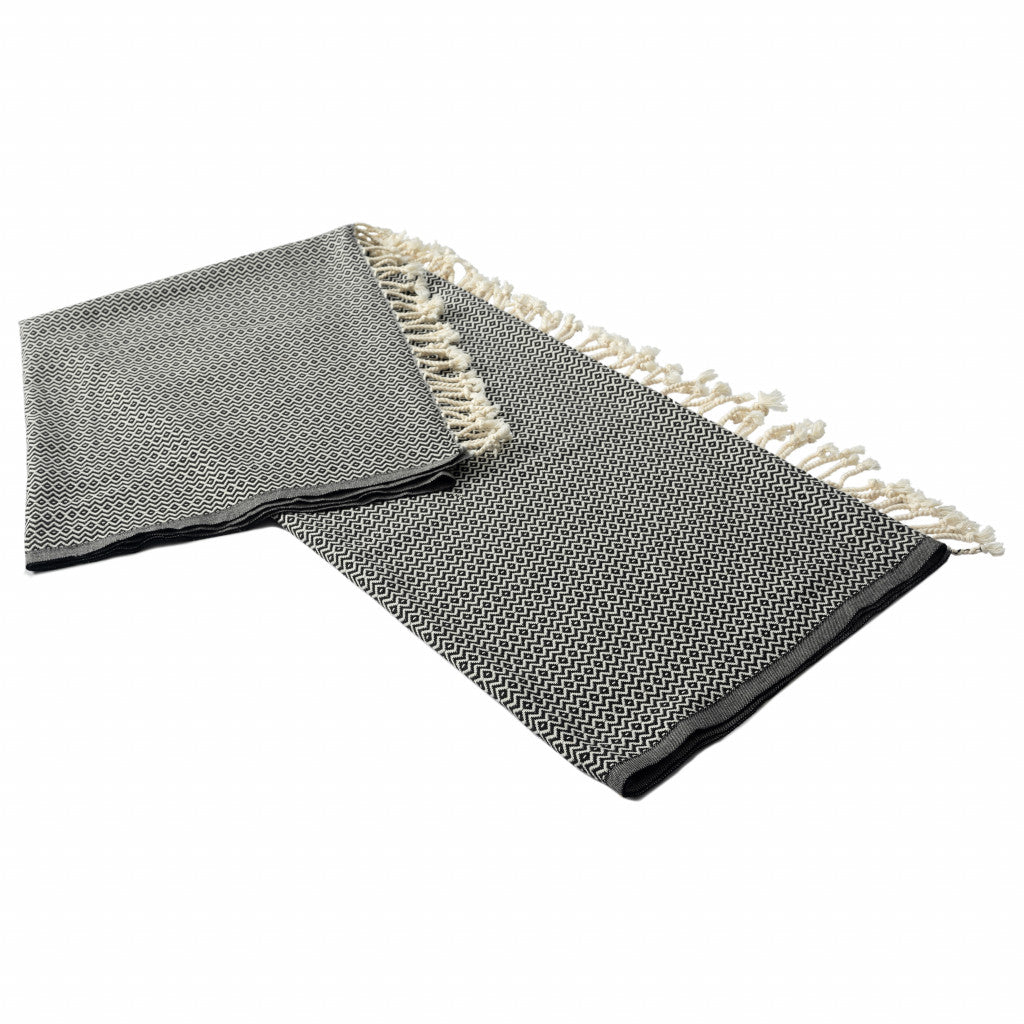 Black and White Woven Cotton Geometric Throw Blanket