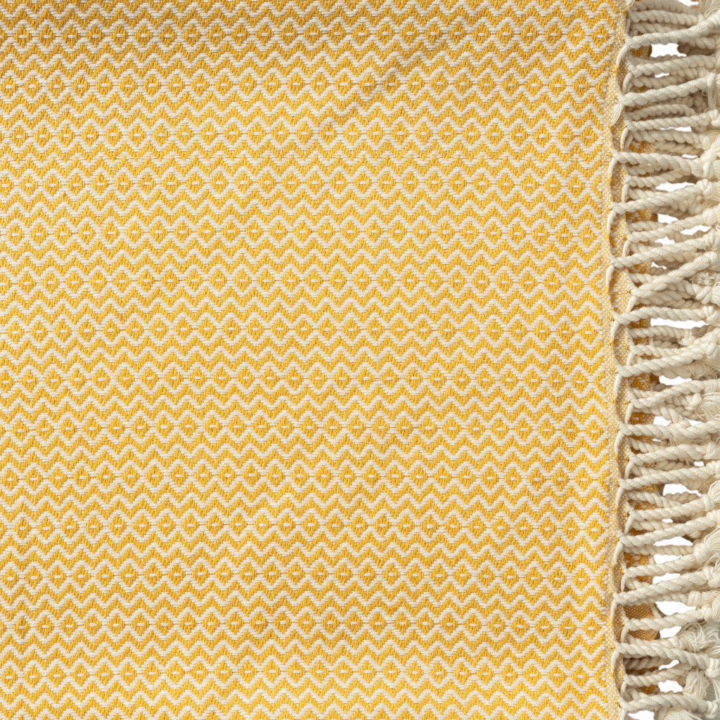 Yellow Woven Cotton Geometric Throw Blanket