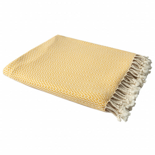 Yellow Woven Cotton Geometric Throw Blanket