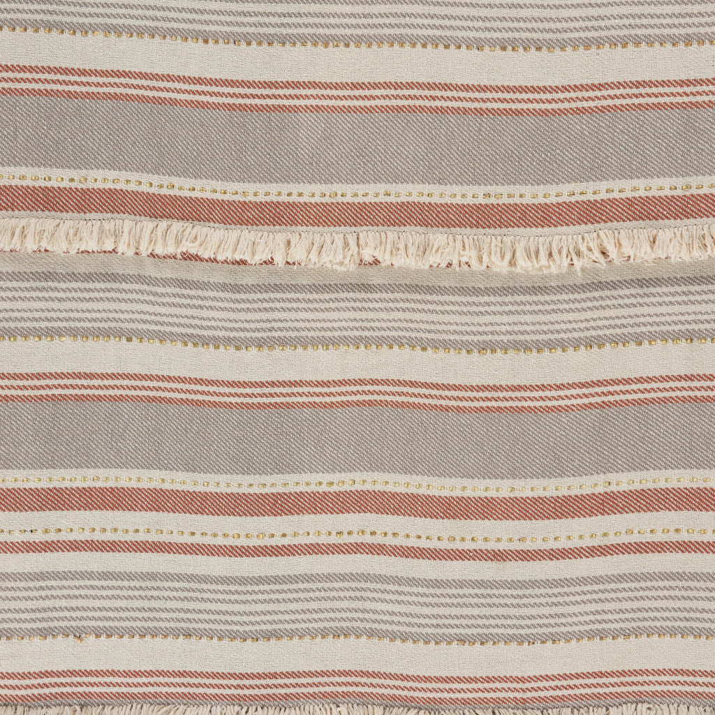 Beige Woven Cotton Striped Throw Blanket