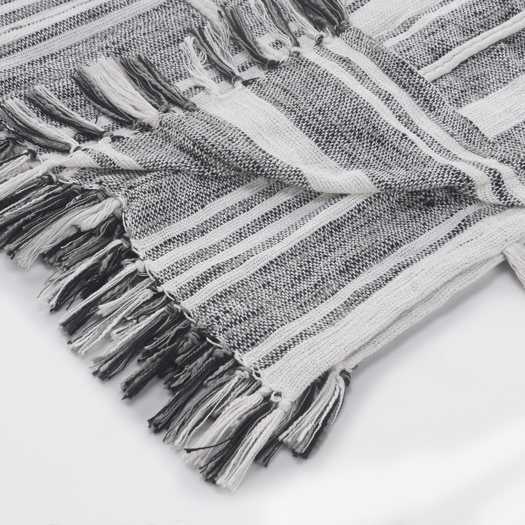 Gray and White Woven Cotton Striped Throw Blanket