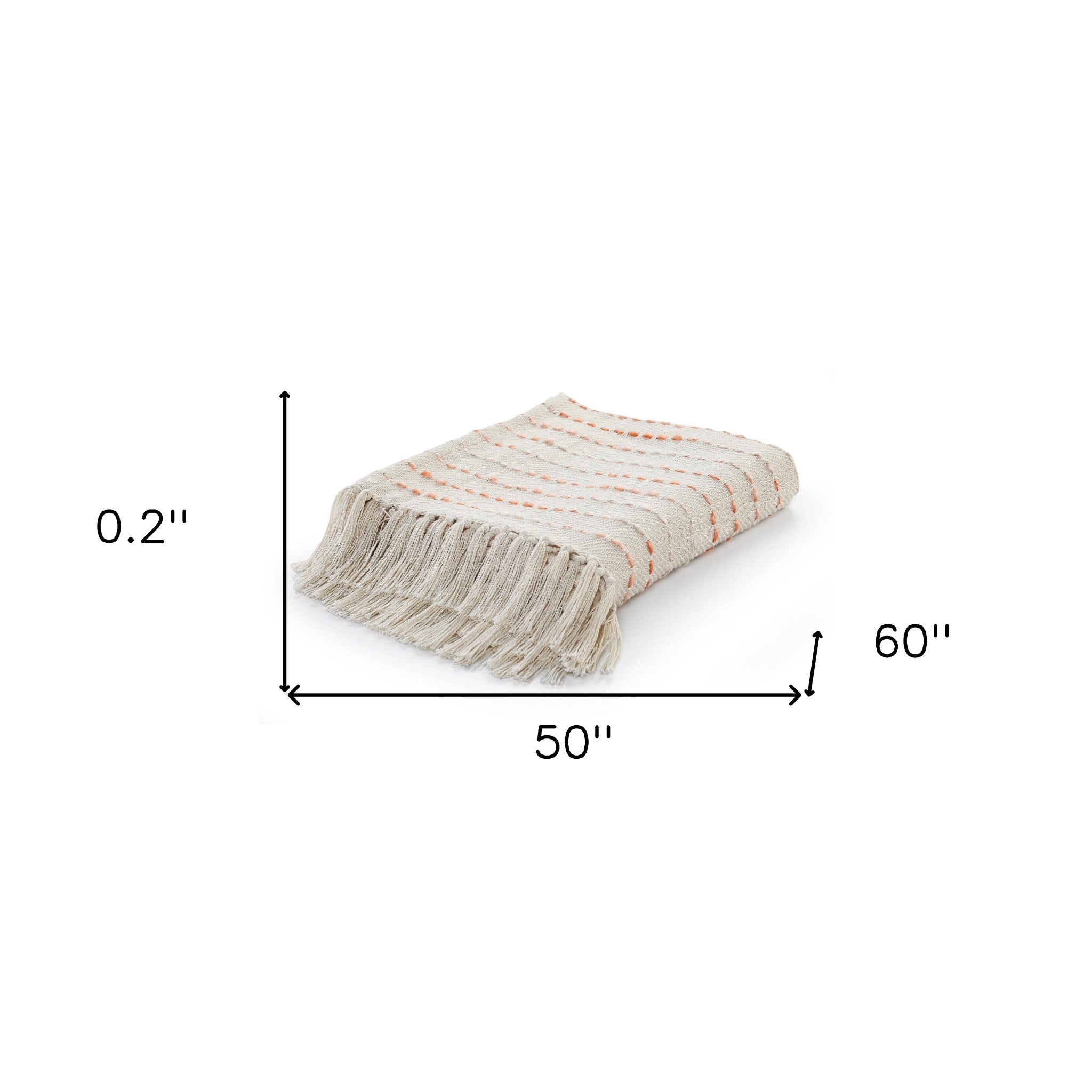 Cream Woven Cotton Striped Throw Blanket