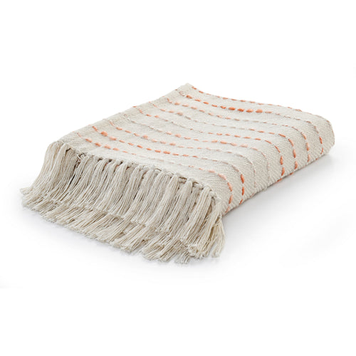 Cream Woven Cotton Striped Throw Blanket