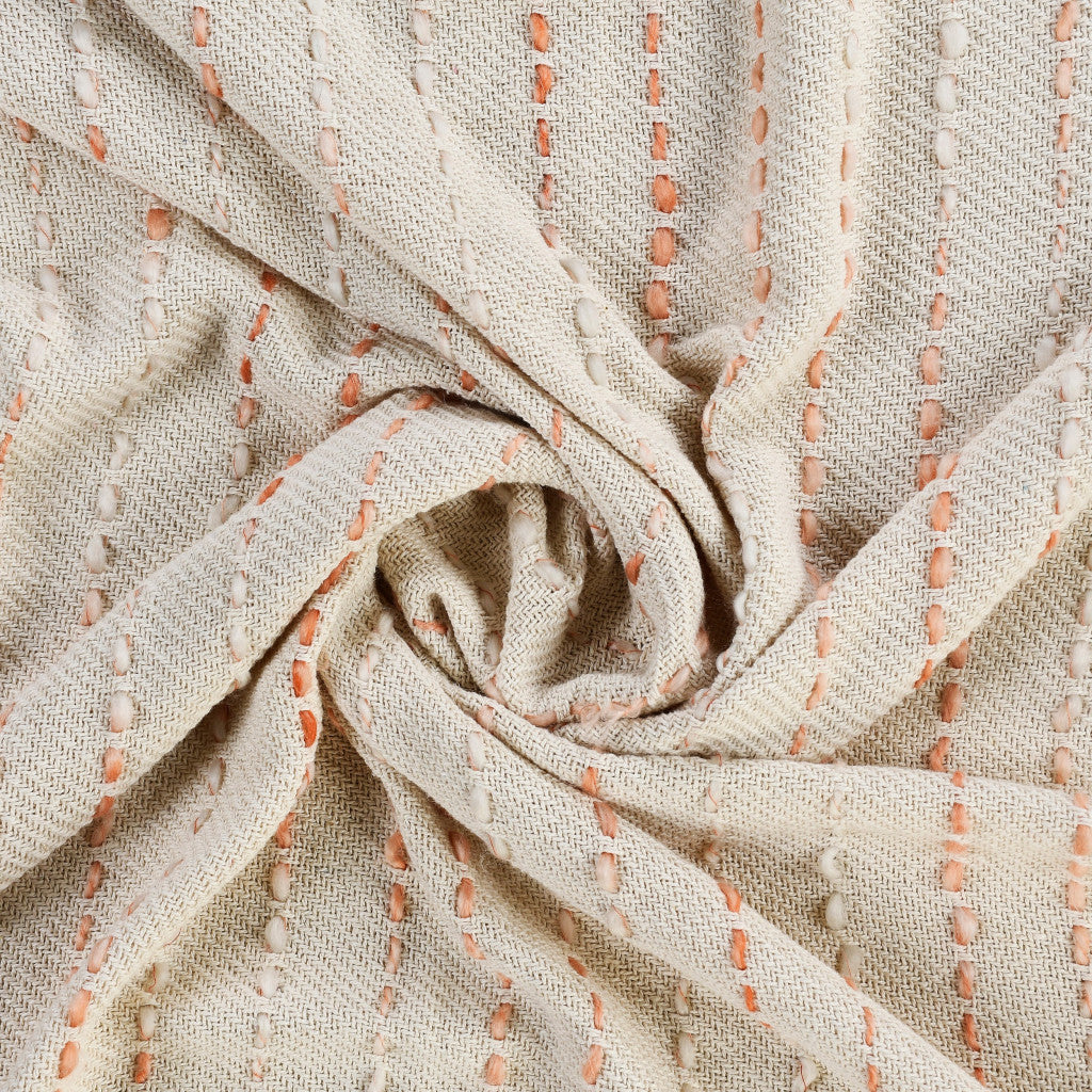 Cream Woven Cotton Striped Throw Blanket