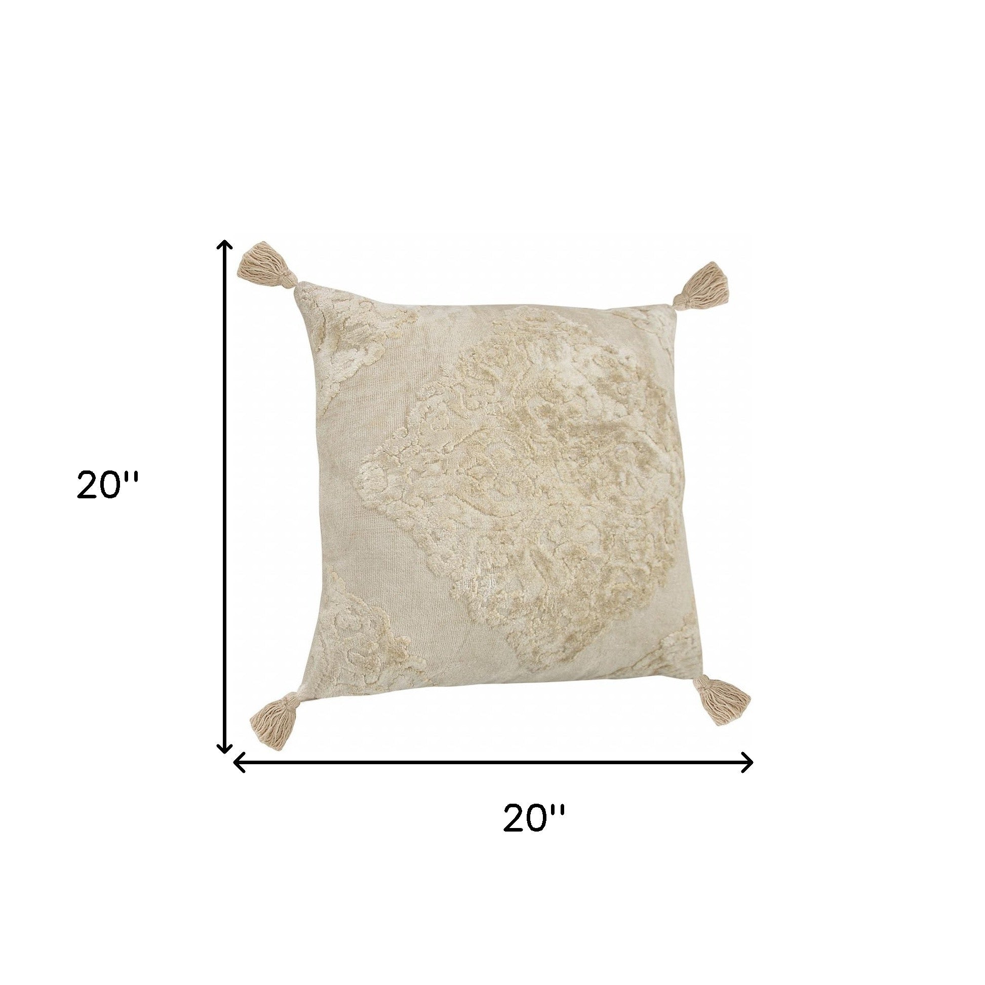 20" X 20" Cream And Beige Viscose Zippered Pillow