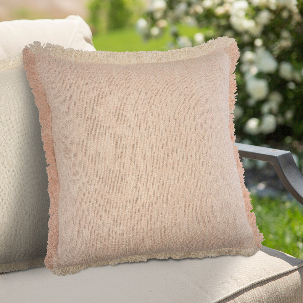 20" X 20" Light Pink And Cream 100% Cotton Abstract Zippered Pillow