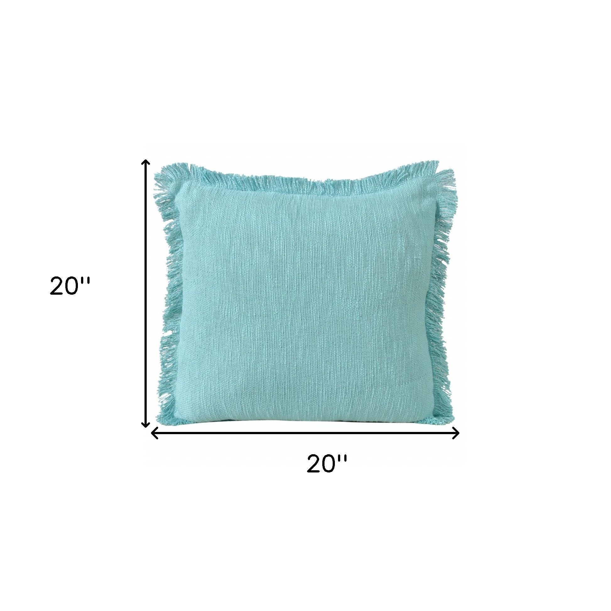 20" X 20" Aqua 100% Cotton Zippered Pillow With Fringe