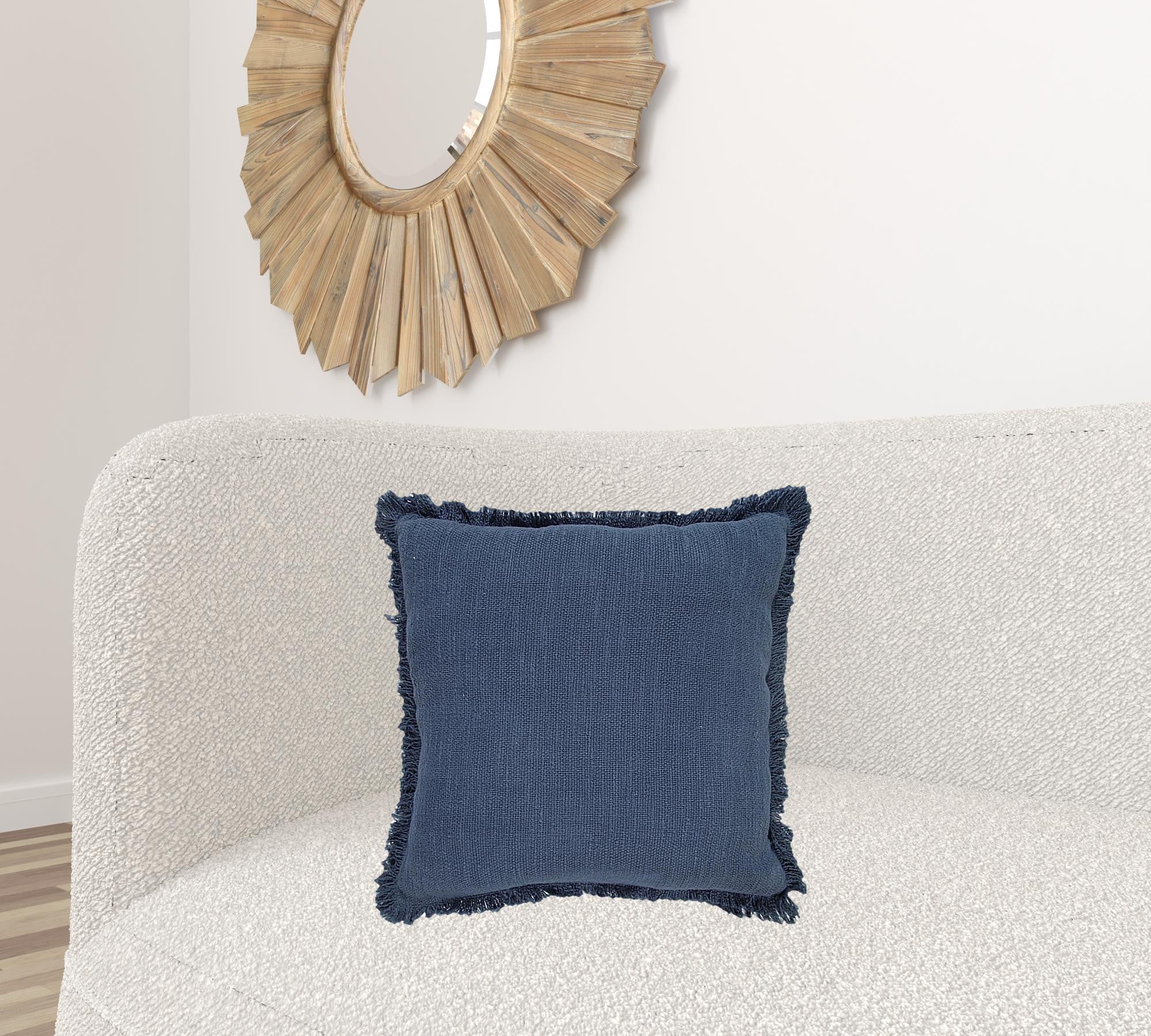 20" X 20" Navy Blue 100% Cotton Zippered Pillow