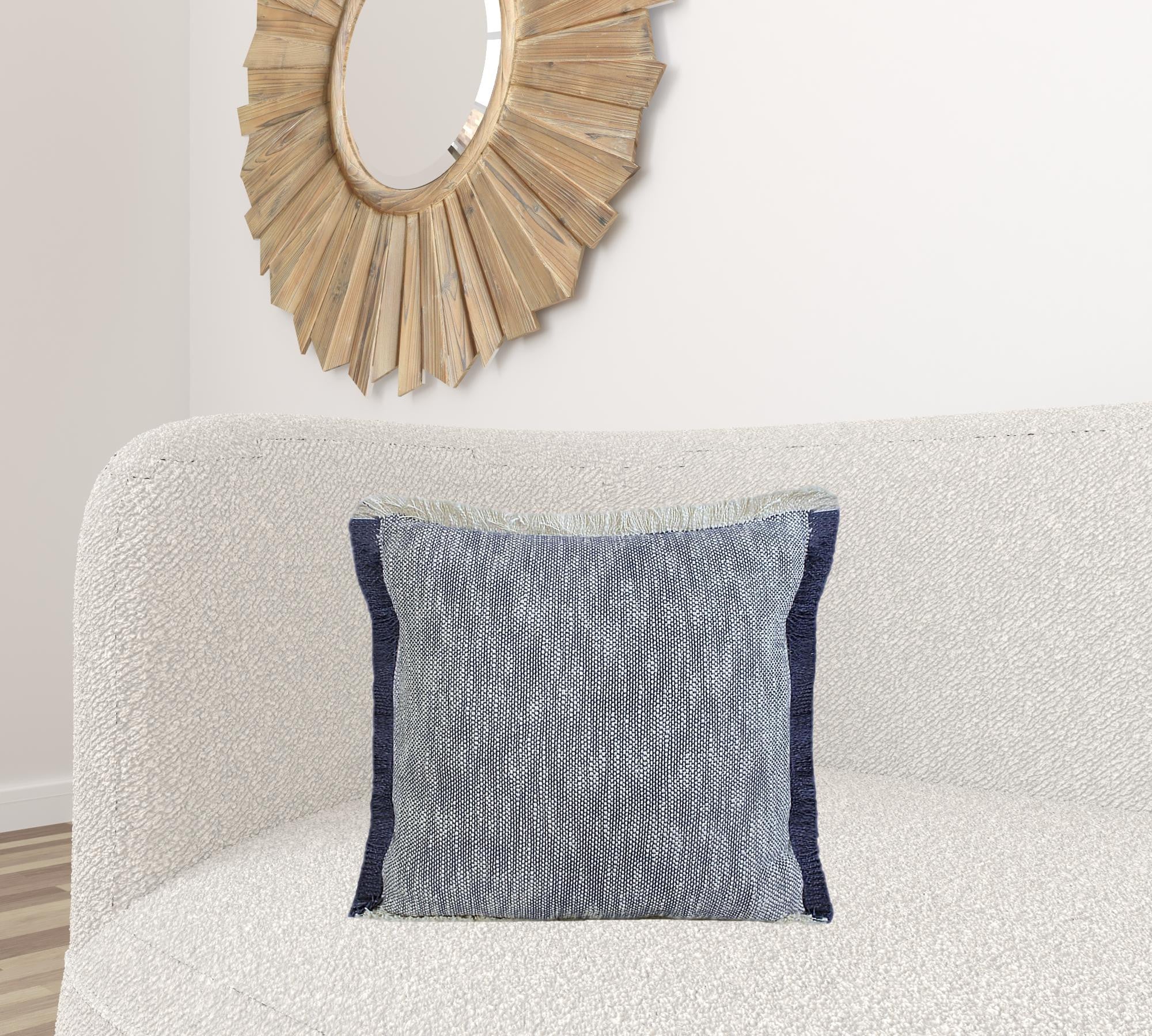 20" X 20" Blue And White 100% Cotton Geometric Zippered Pillow