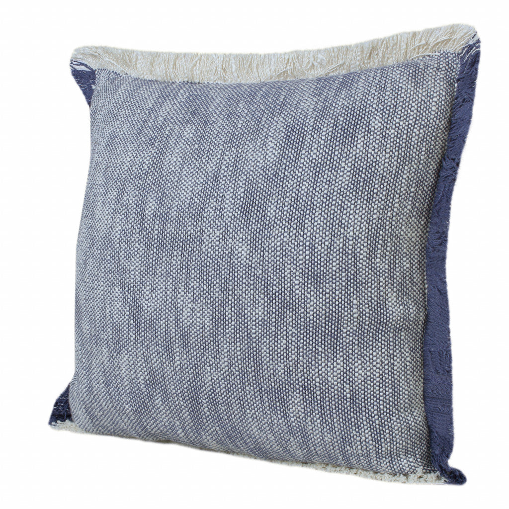 20" X 20" Blue And White 100% Cotton Geometric Zippered Pillow