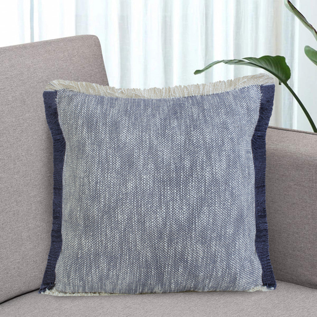 20" X 20" Blue And White 100% Cotton Geometric Zippered Pillow