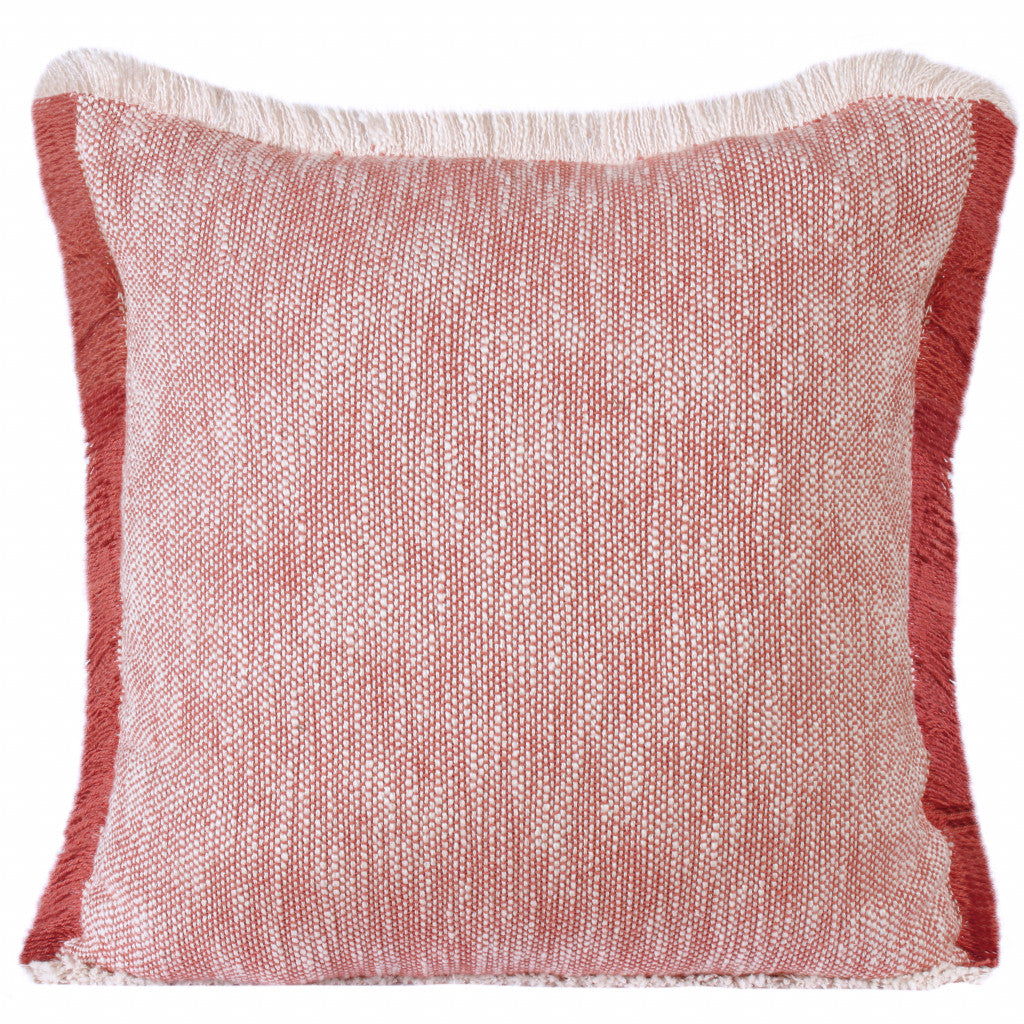 20" X 20" Auburn Red And White 100% Cotton Geometric Zippered Pillow