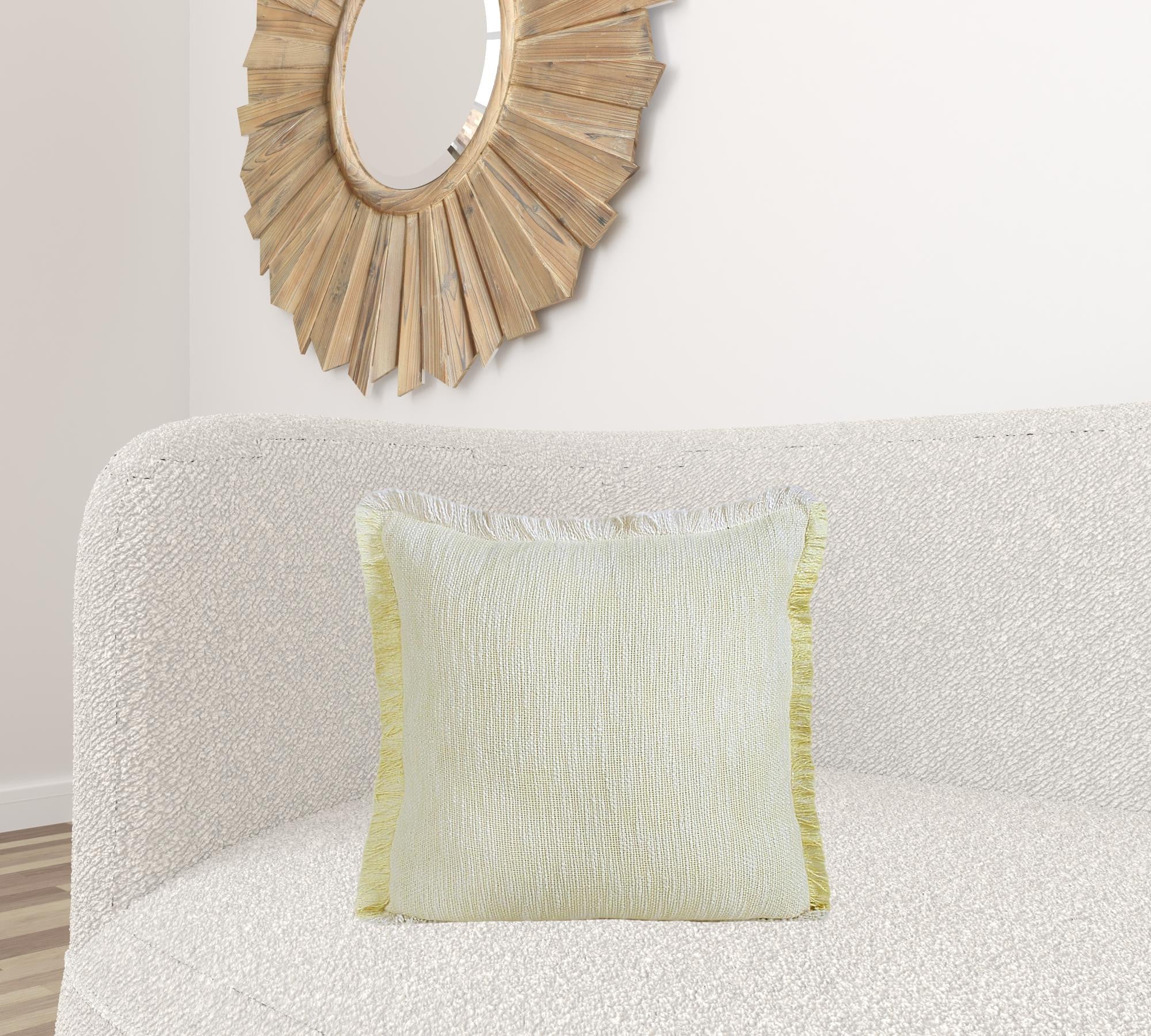 20" X 20" Light Yellow And White 100% Cotton Geometric Zippered Pillow