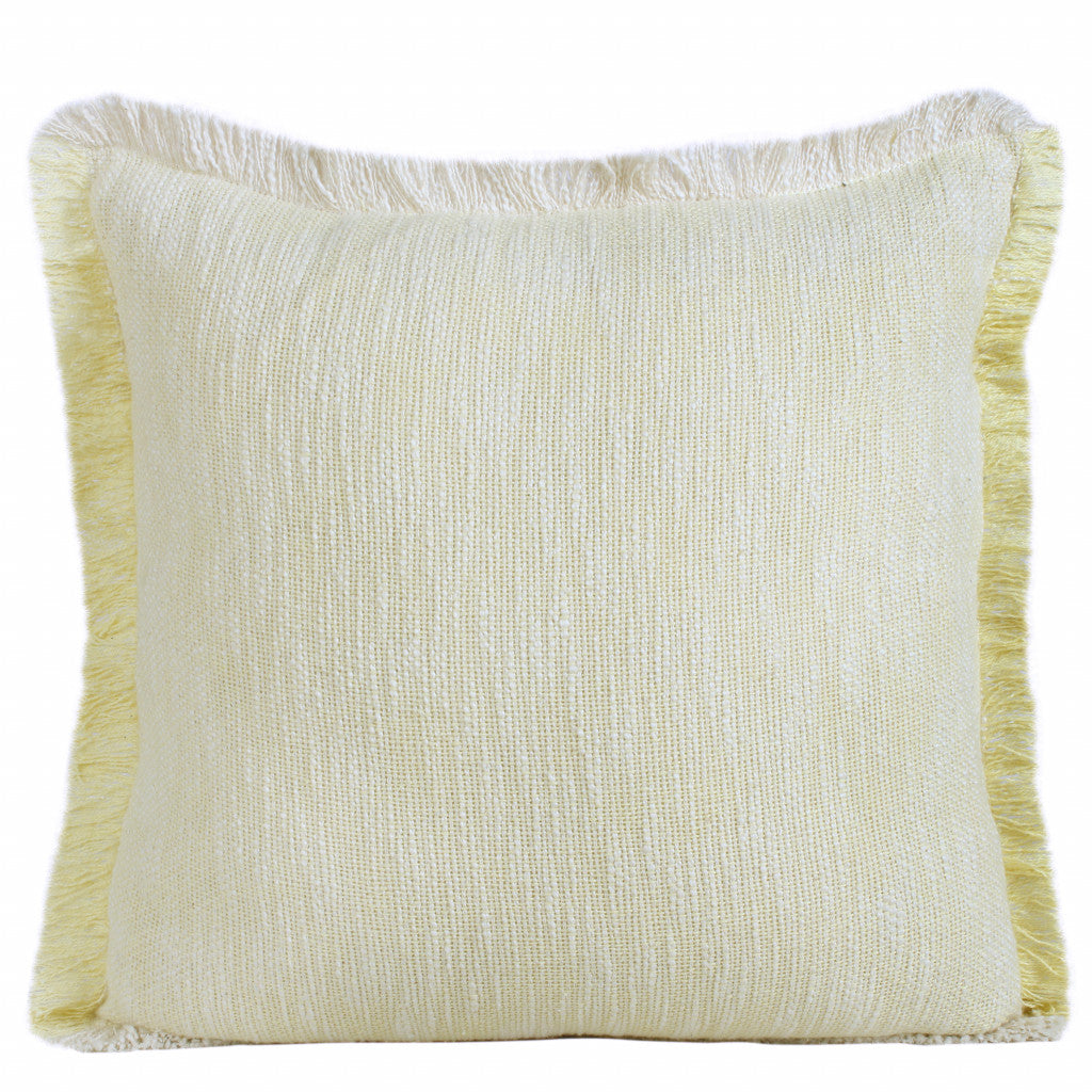 20" X 20" Light Yellow And White 100% Cotton Geometric Zippered Pillow