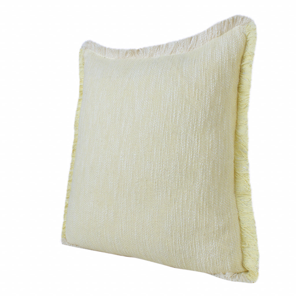 20" X 20" Light Yellow And White 100% Cotton Geometric Zippered Pillow