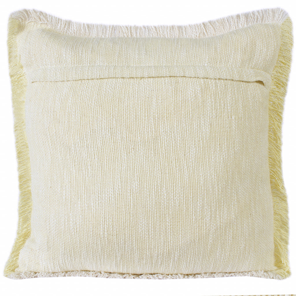 20" X 20" Light Yellow And White 100% Cotton Geometric Zippered Pillow