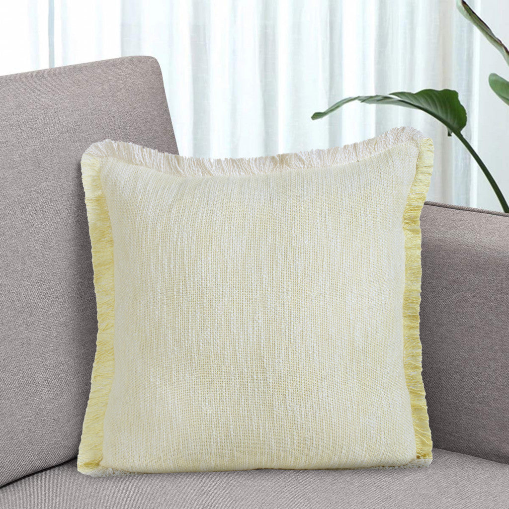 20" X 20" Light Yellow And White 100% Cotton Geometric Zippered Pillow