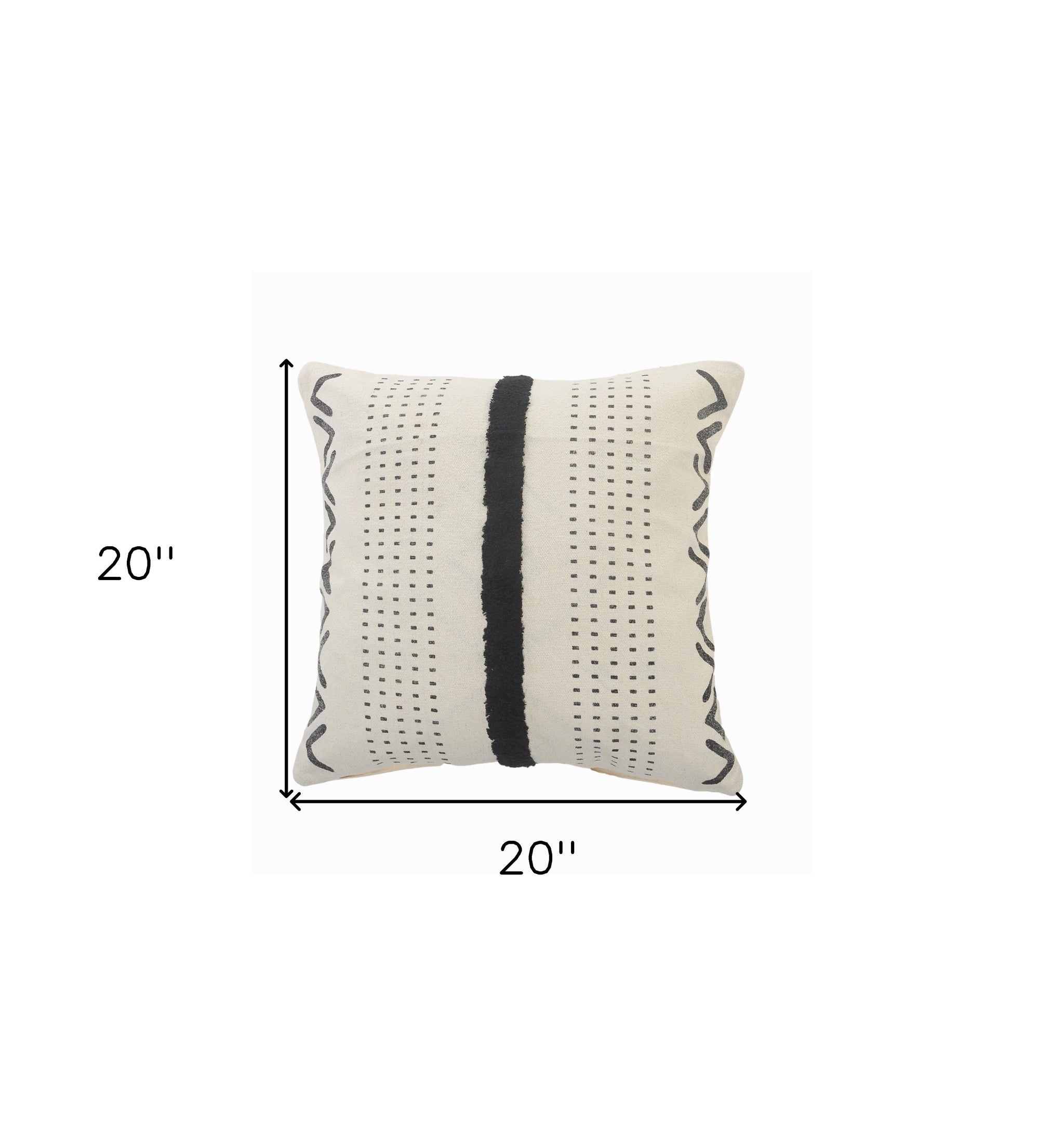 20" X 20" Cream And Black 100% Cotton Geometric Zippered Pillow