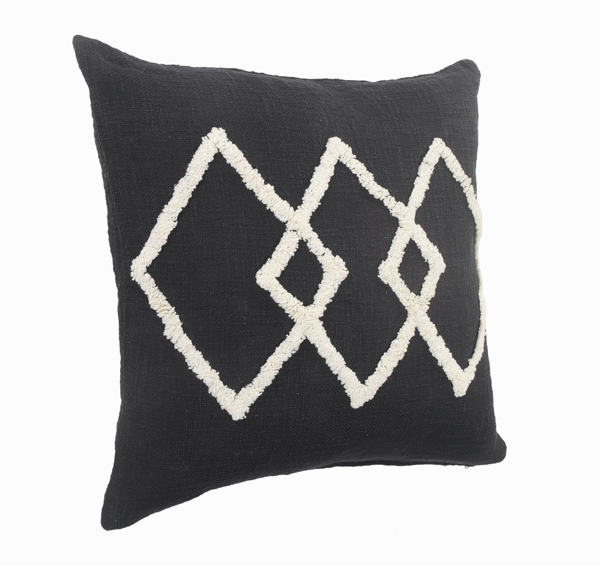 20" X 20" White And Black 100% Cotton Geometric Zippered Pillow