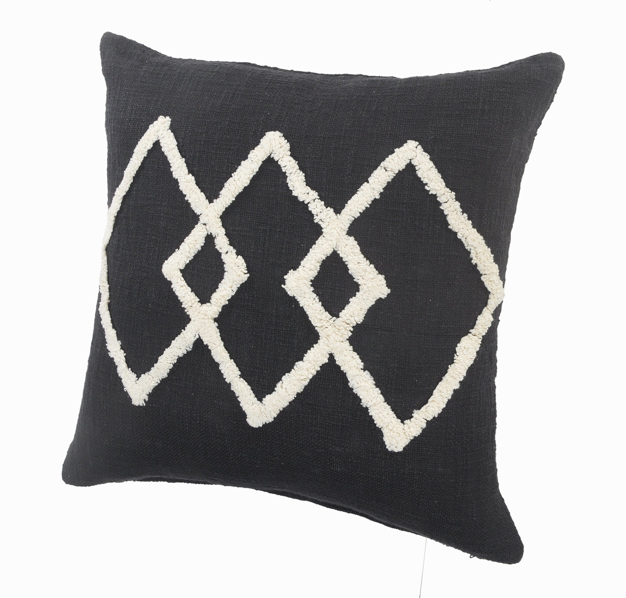 20" X 20" White And Black 100% Cotton Geometric Zippered Pillow