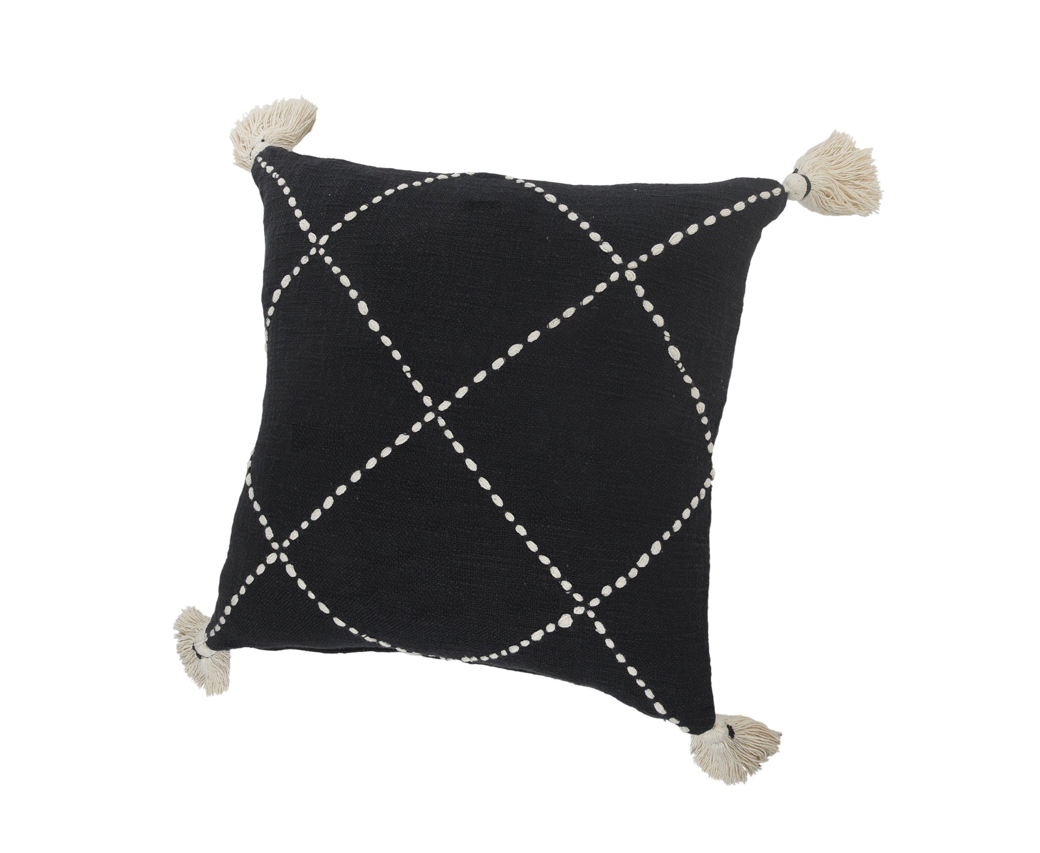 20" X 20" White And Black 100% Cotton Geometric Zippered Pillow