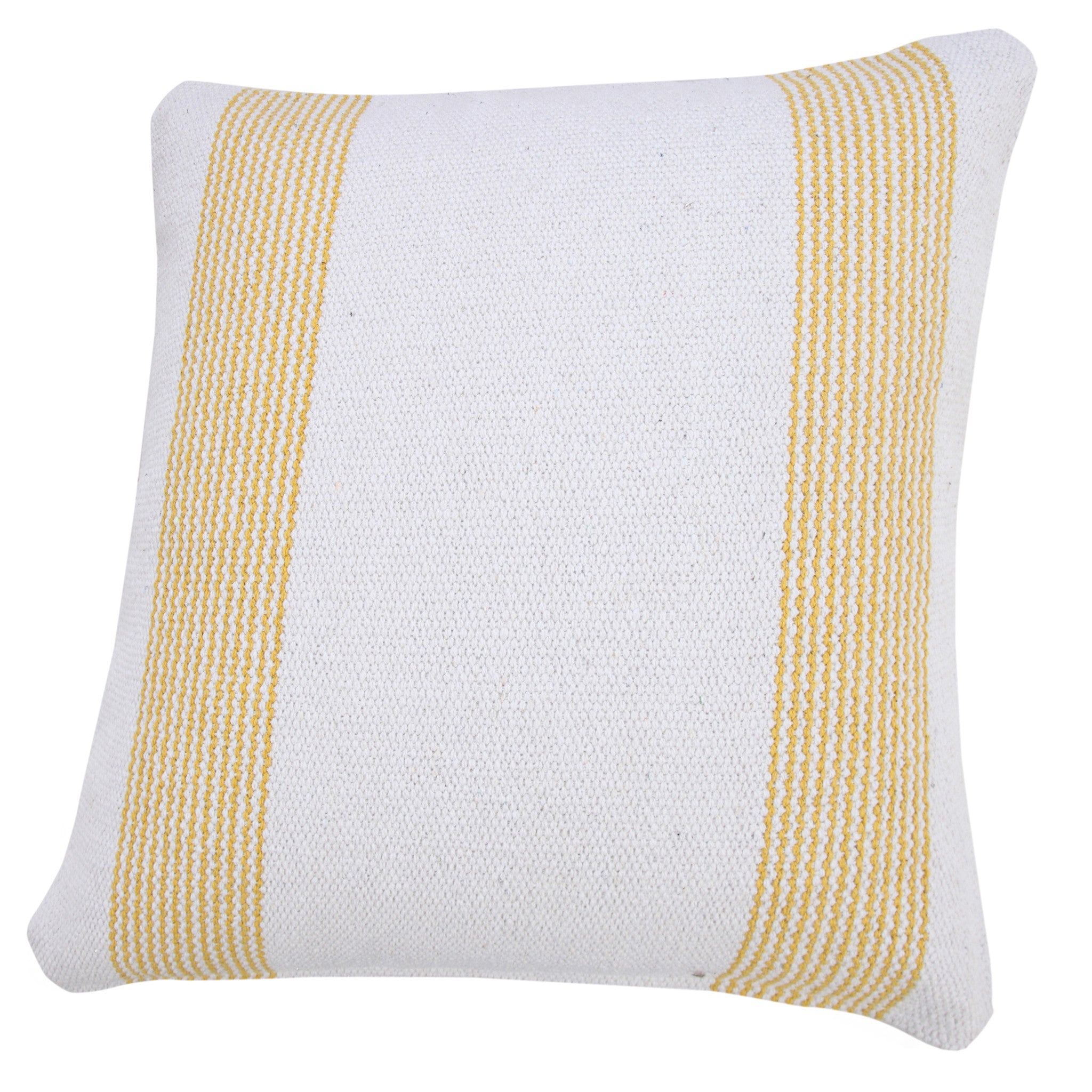 20" X 20" Yellow And White 100% Cotton Geometric Zippered Pillow