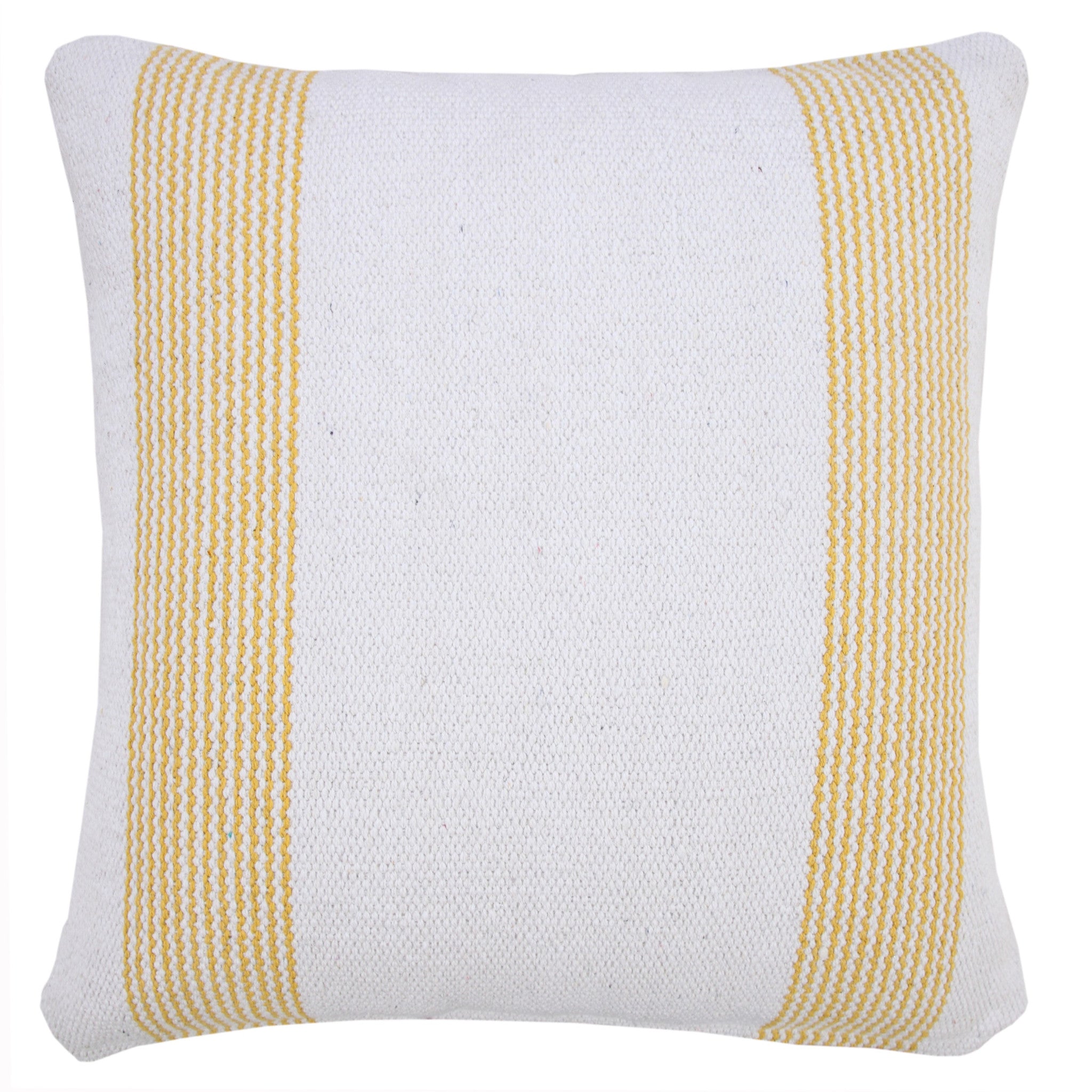 20" X 20" Yellow And White 100% Cotton Geometric Zippered Pillow