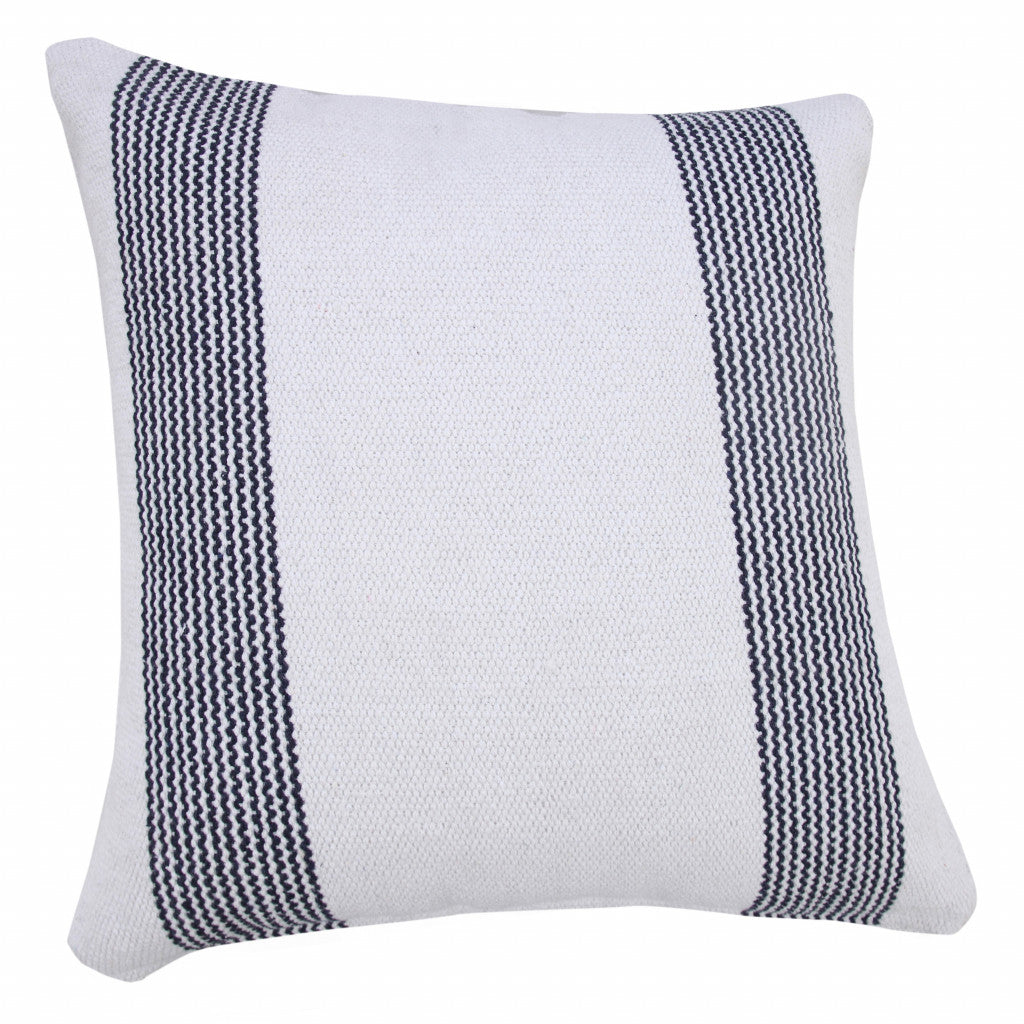 20" X 20" Deep Blue And White 100% Cotton Geometric Zippered Pillow