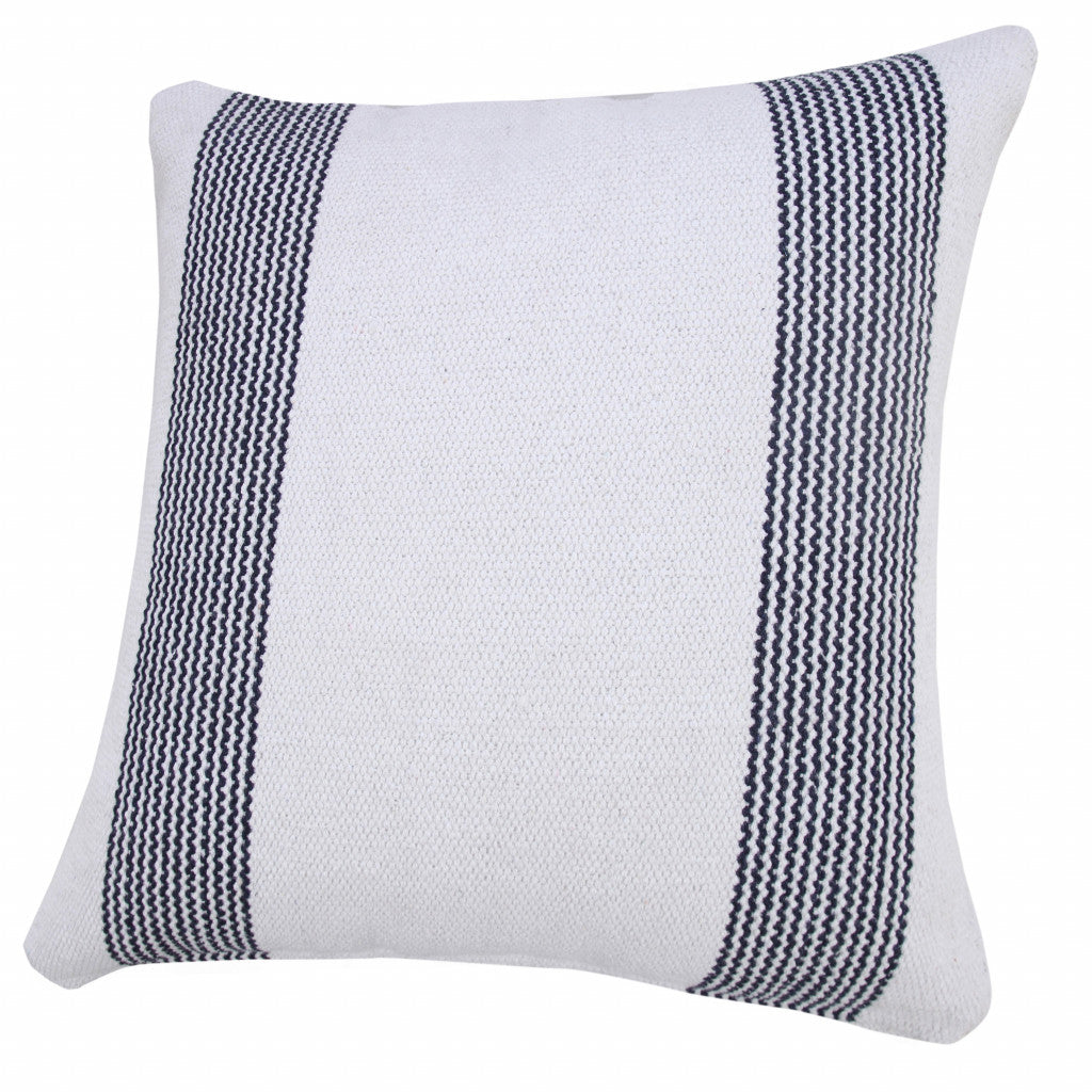 20" X 20" Deep Blue And White 100% Cotton Geometric Zippered Pillow