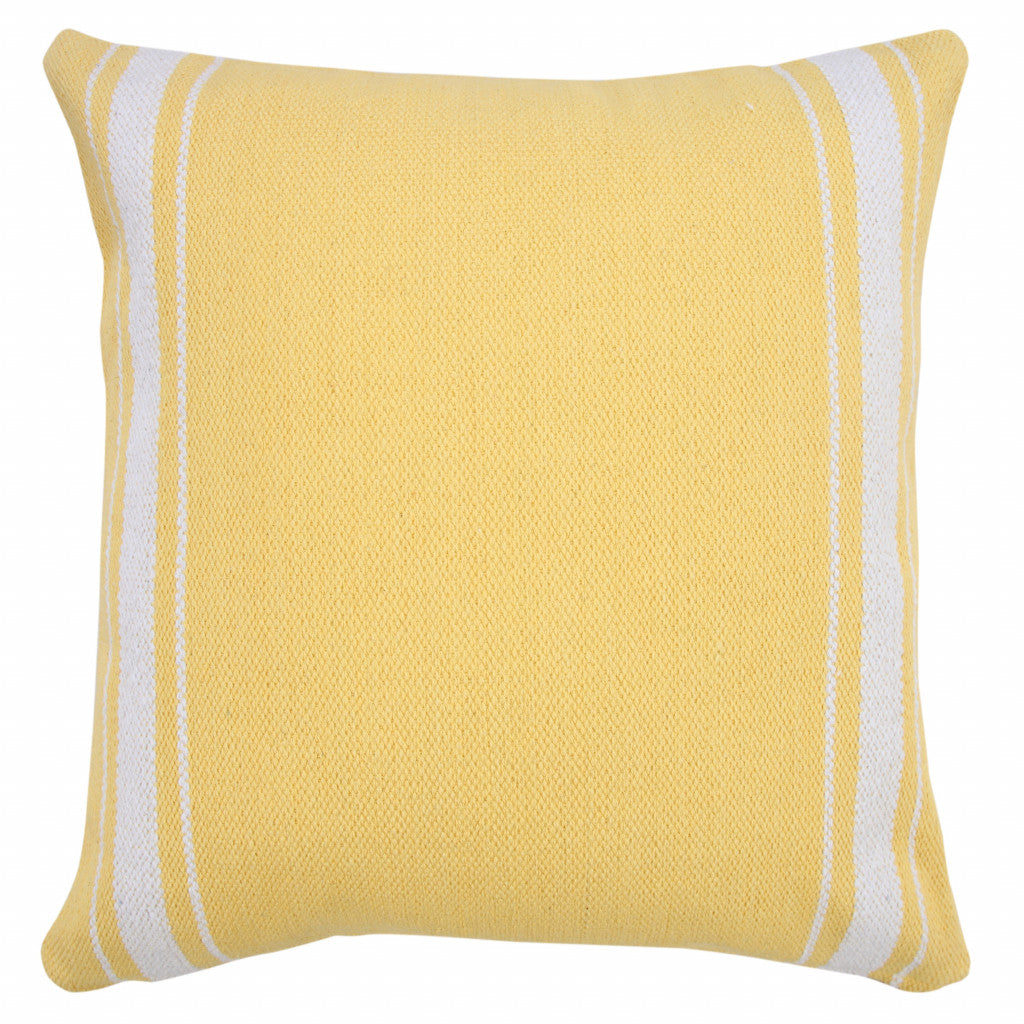 20" X 20" Yellow And White 100% Cotton Geometric Zippered Pillow