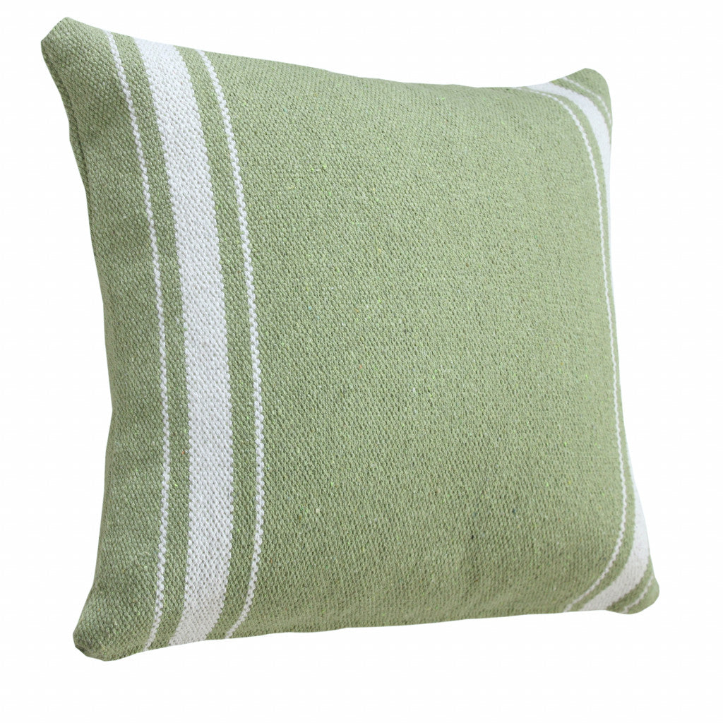 20" X 20" Green And White 100% Cotton Geometric Zippered Pillow