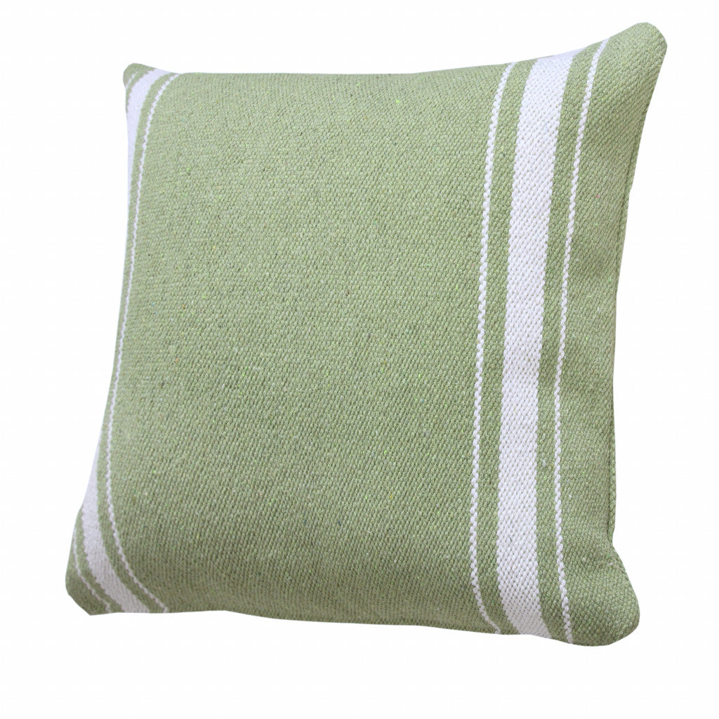 20" X 20" Green And White 100% Cotton Geometric Zippered Pillow