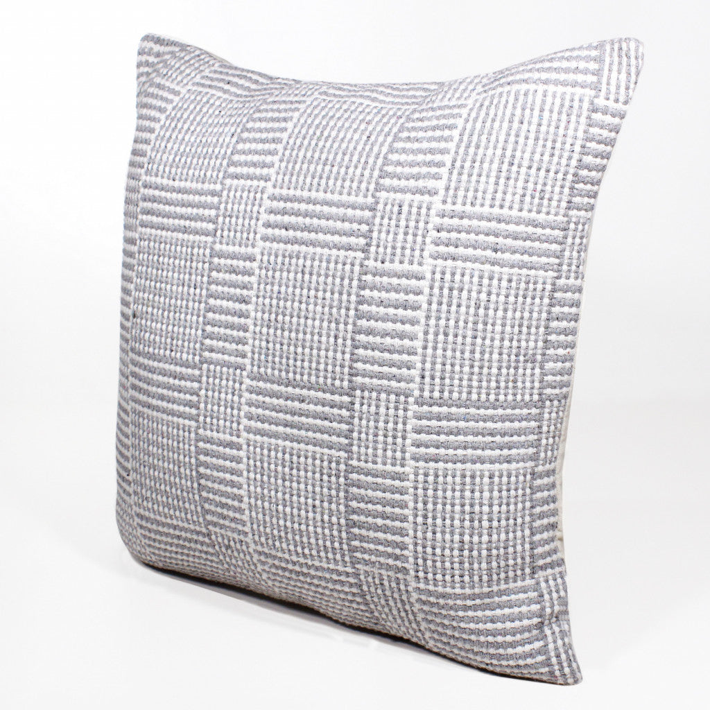 20" X 20" Gray And White 100% Cotton Geometric Zippered Pillow