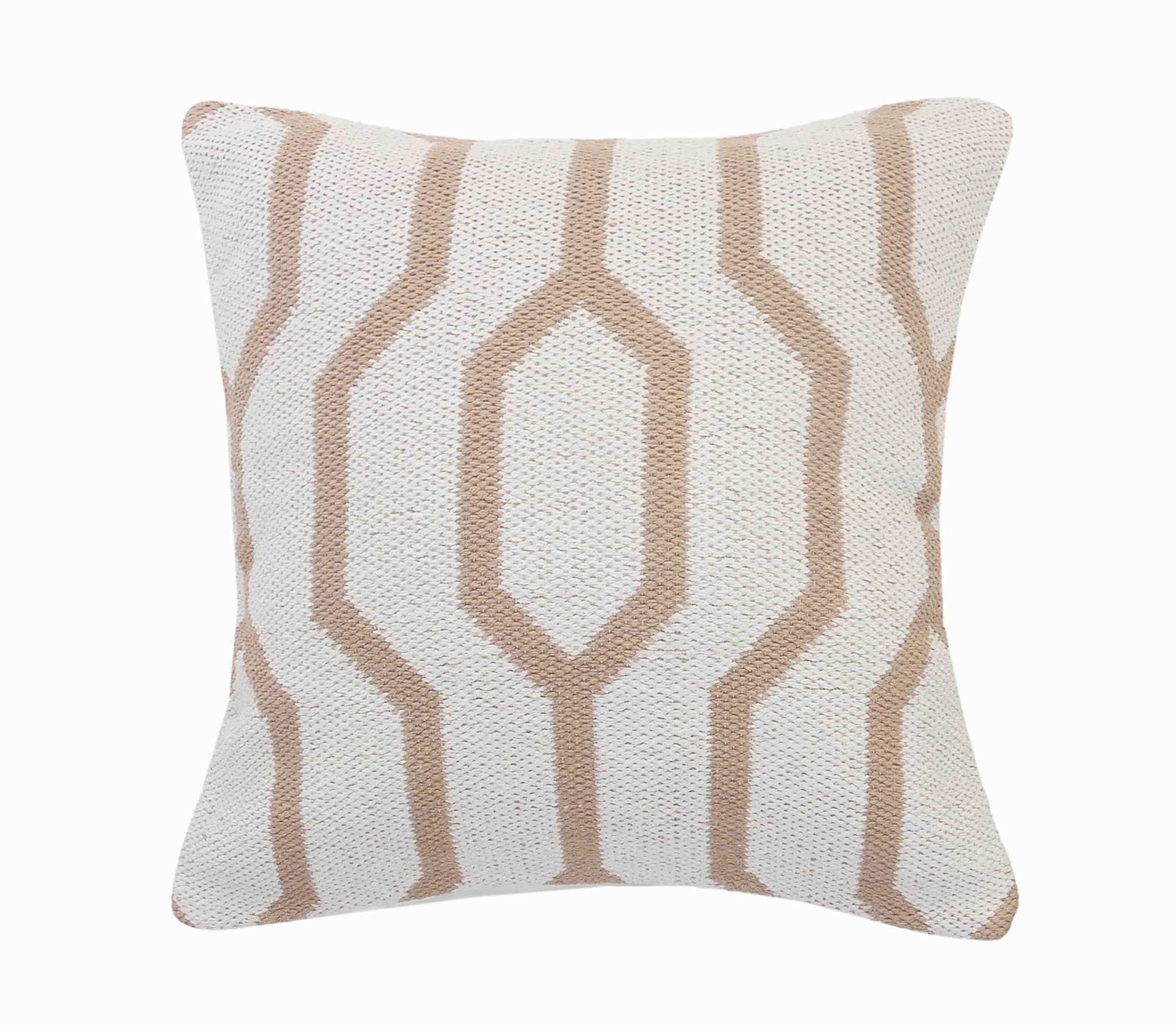 20" X 20" White And Tan 100% Cotton Geometric Zippered Pillow