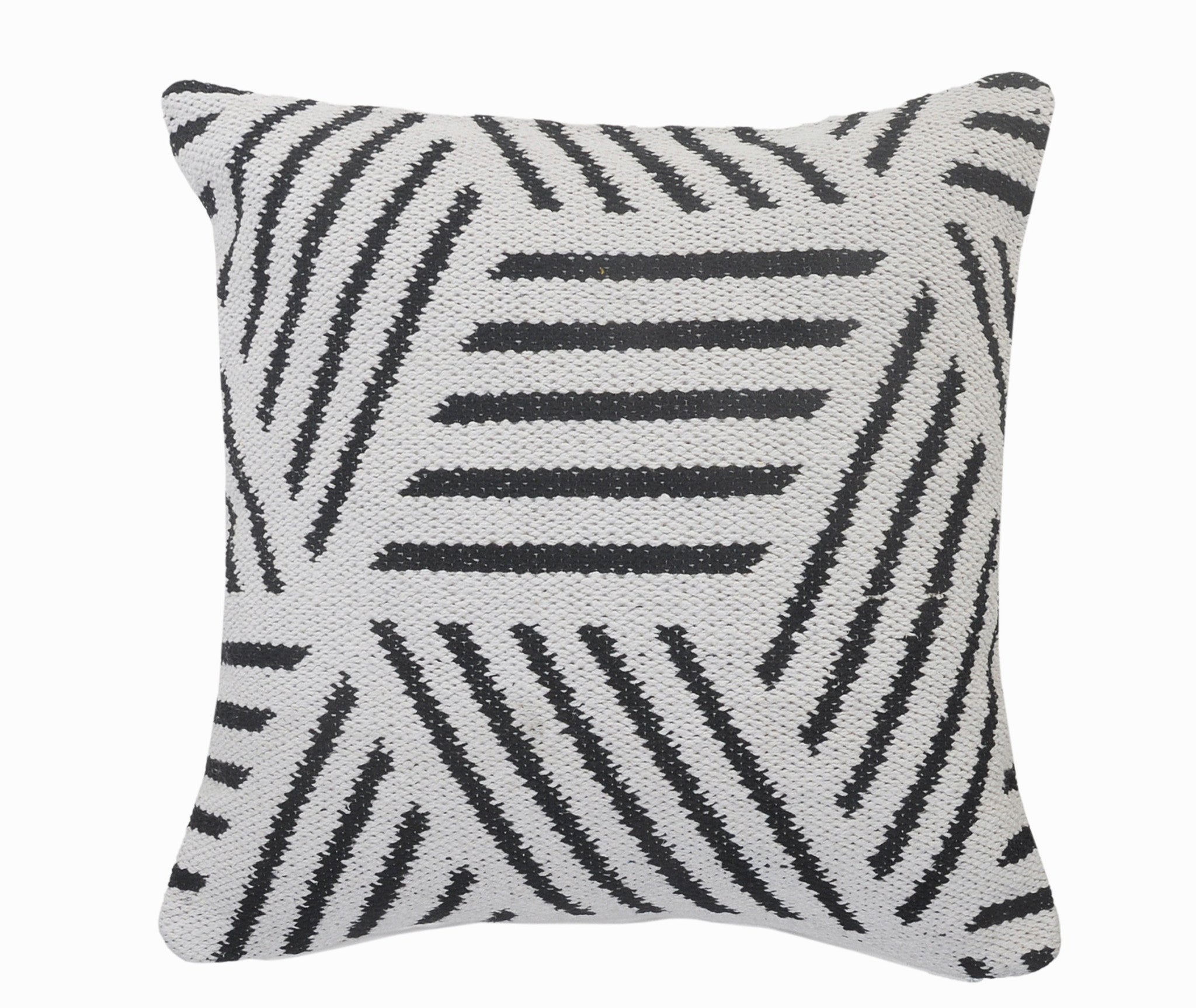 20" X 20" Black And White 100% Cotton Geometric Zippered Pillow