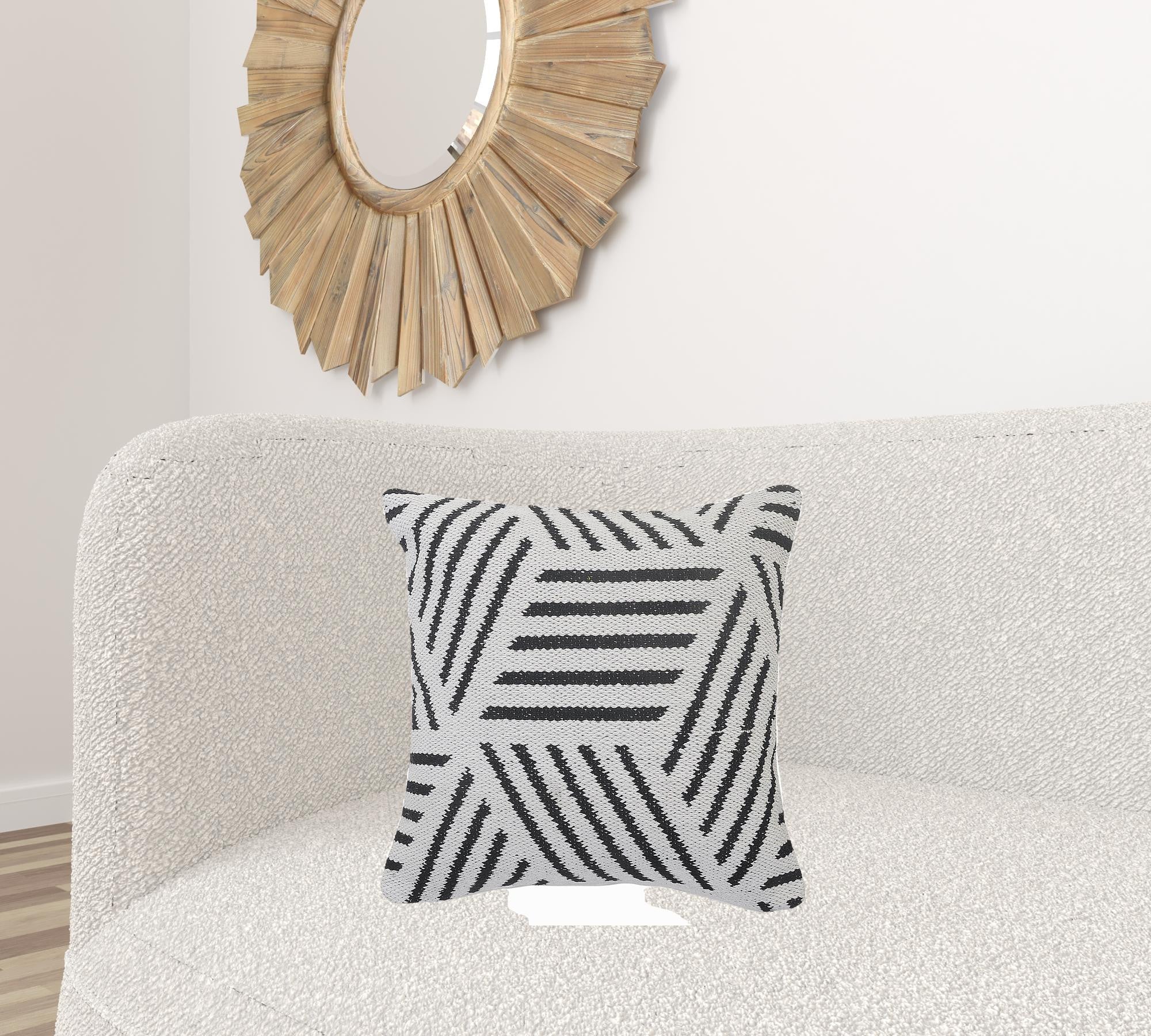 20" X 20" Black And White 100% Cotton Geometric Zippered Pillow