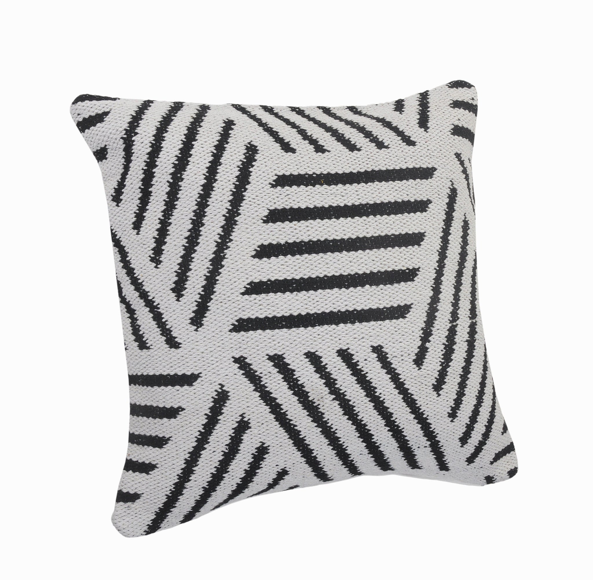 20" X 20" Black And White 100% Cotton Geometric Zippered Pillow