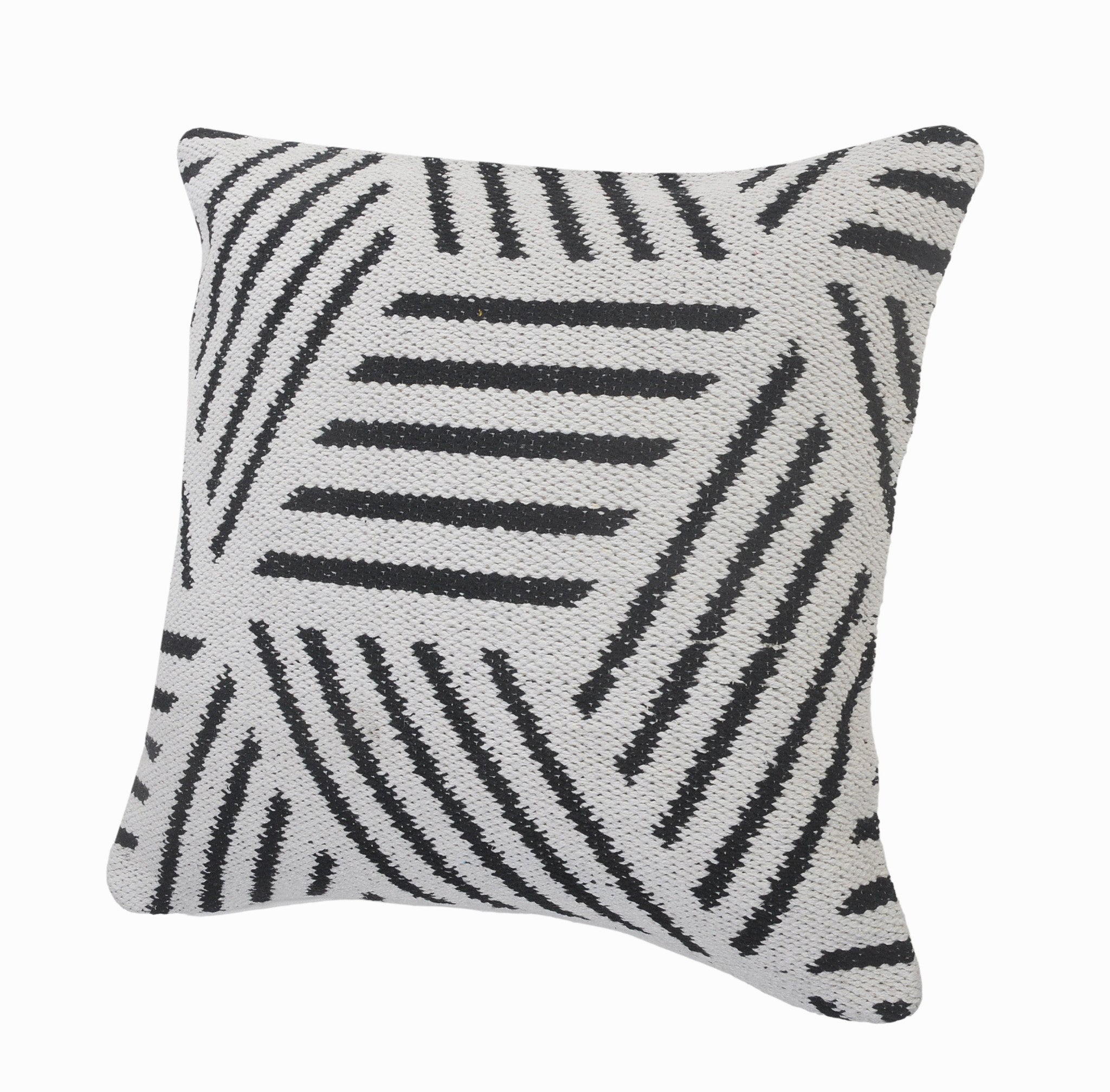 20" X 20" Black And White 100% Cotton Geometric Zippered Pillow