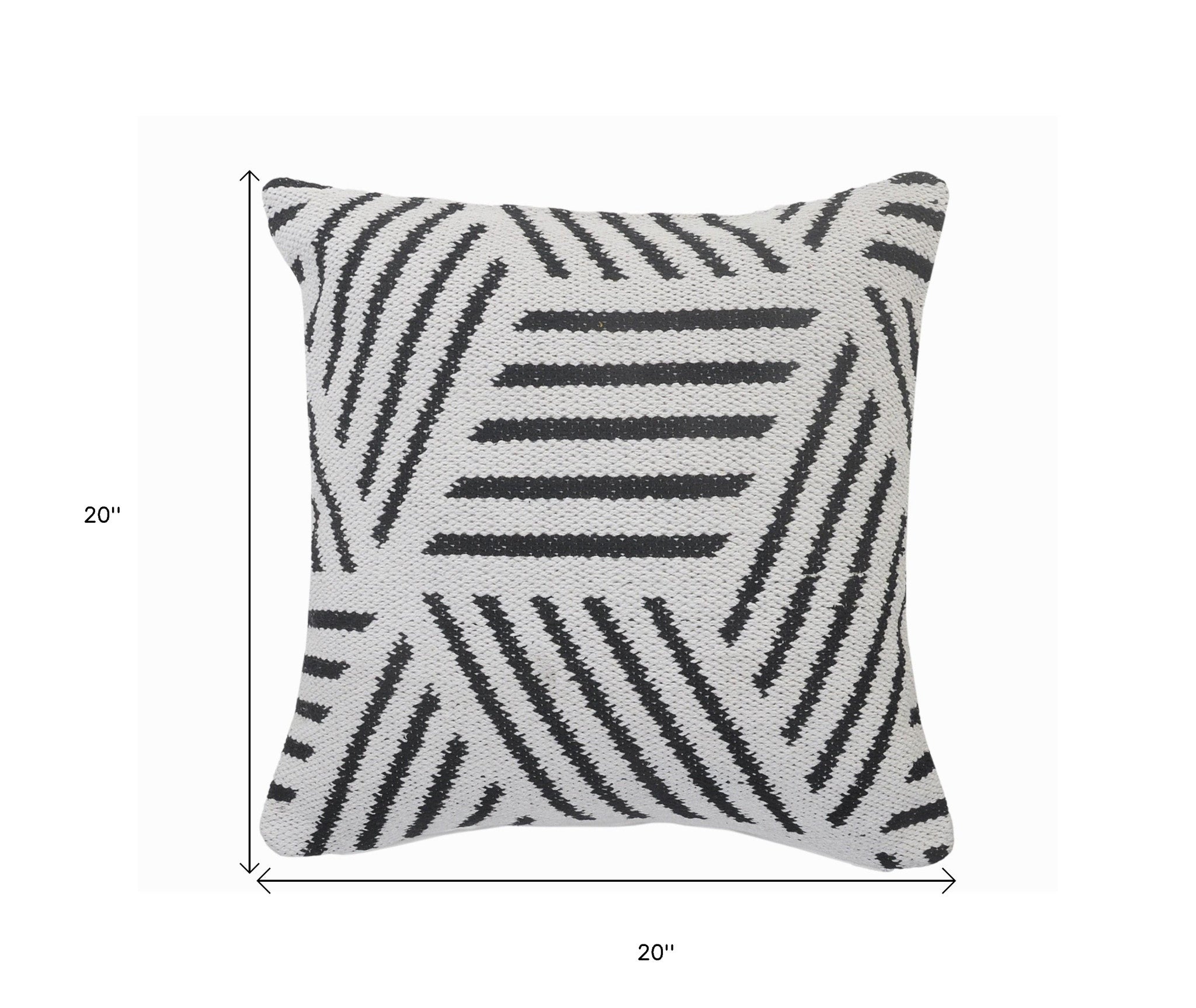 20" X 20" Black And White 100% Cotton Geometric Zippered Pillow