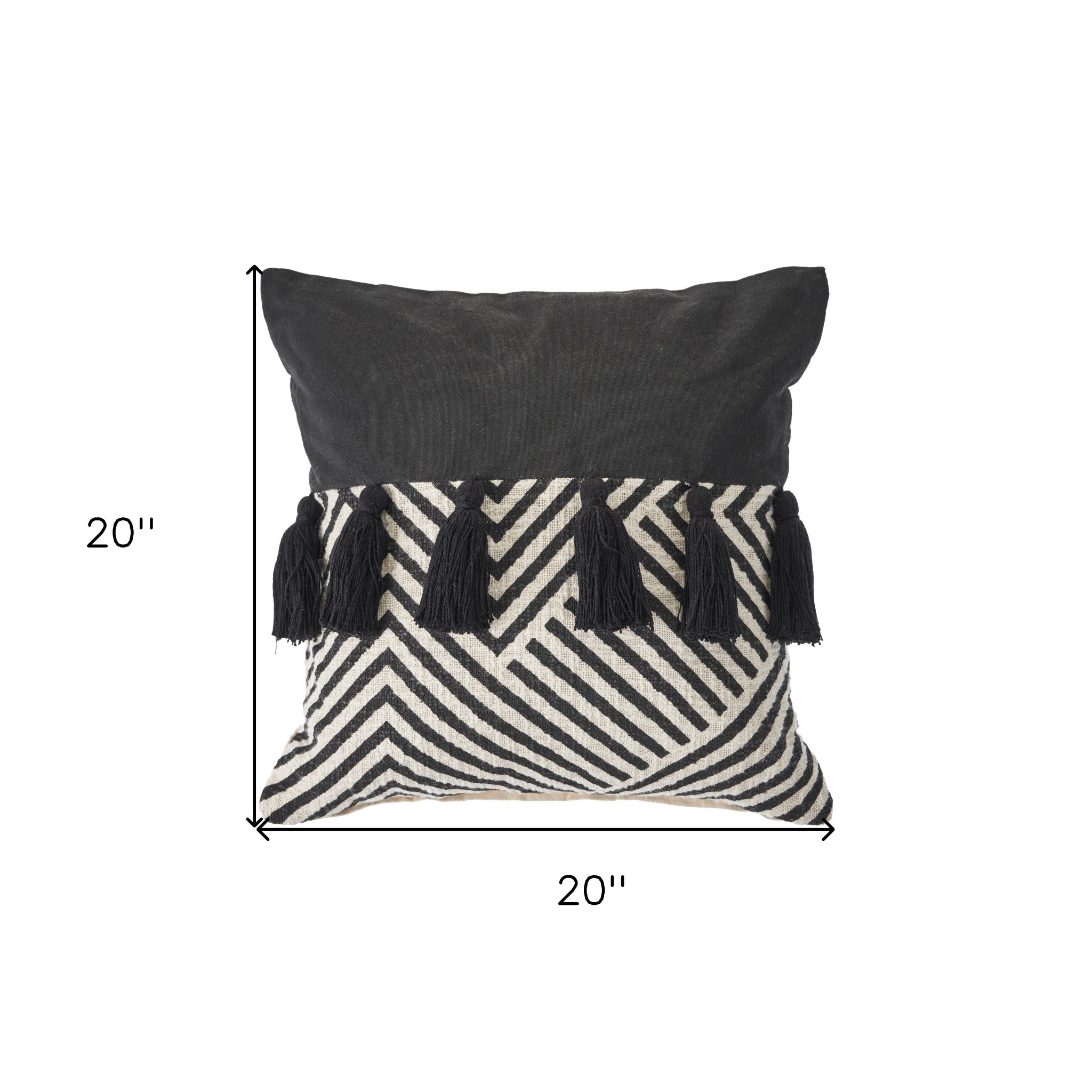 20" X 20" Black And White 100% Cotton Chevron Zippered Pillow