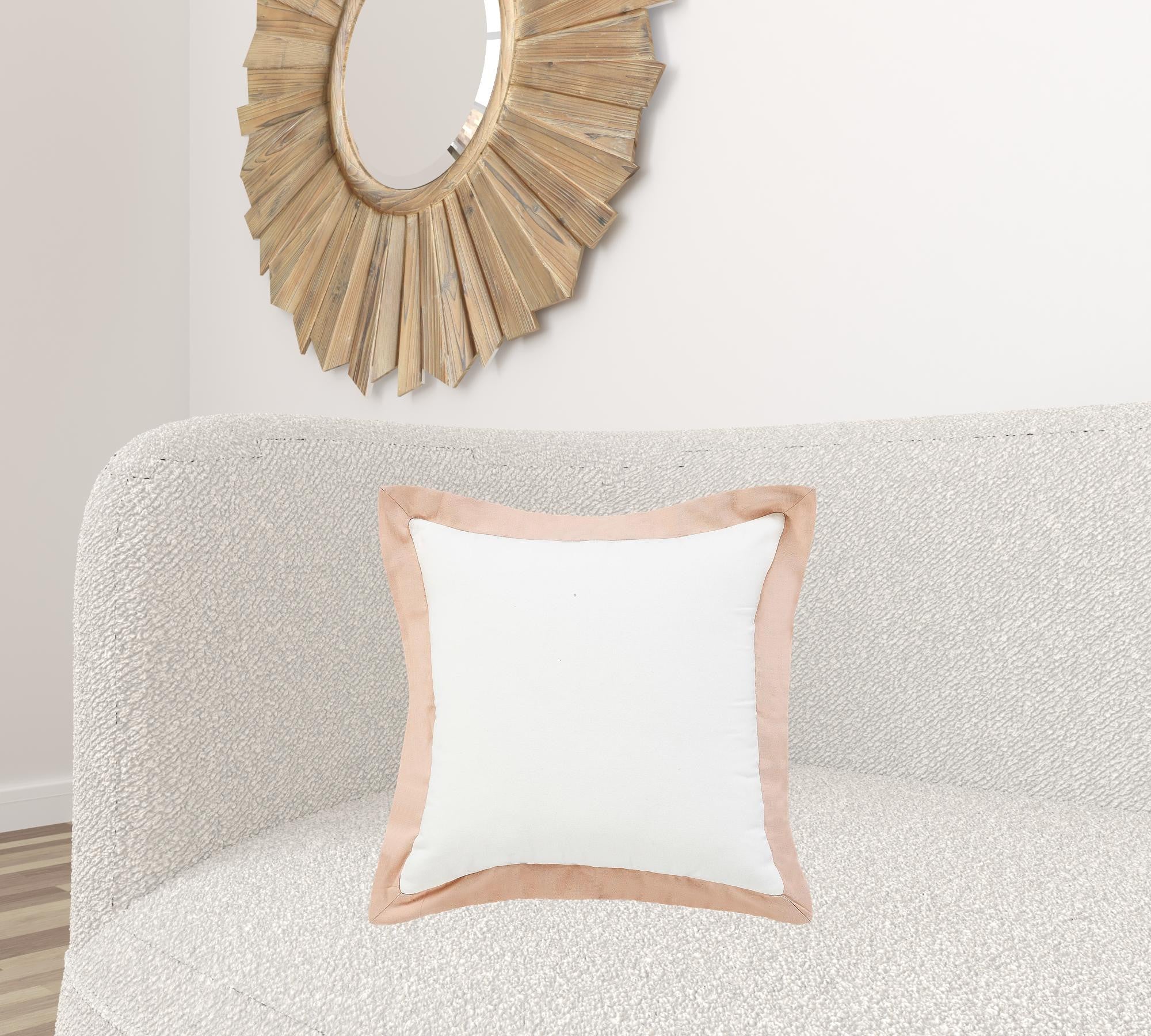 20" X 20" White And Light Pink 100% Cotton Geometric Zippered Pillow