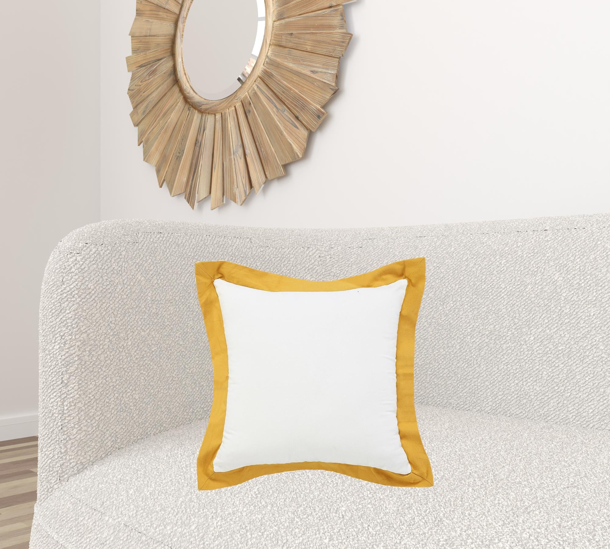 20" X 20" White And Golden Yellow 100% Cotton Geometric Zippered Pillow