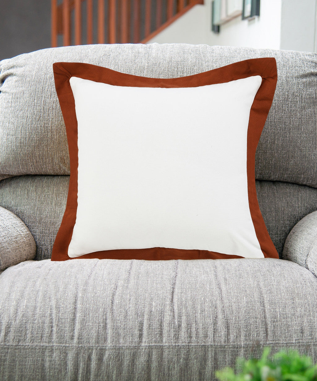 20" X 20" White And Cinnamon 100% Cotton Geometric Zippered Pillow