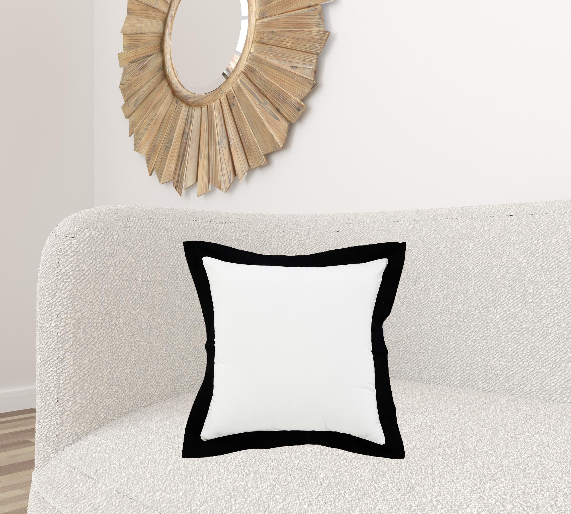 20" X 20" White And Black 100% Cotton Geometric Zippered Pillow