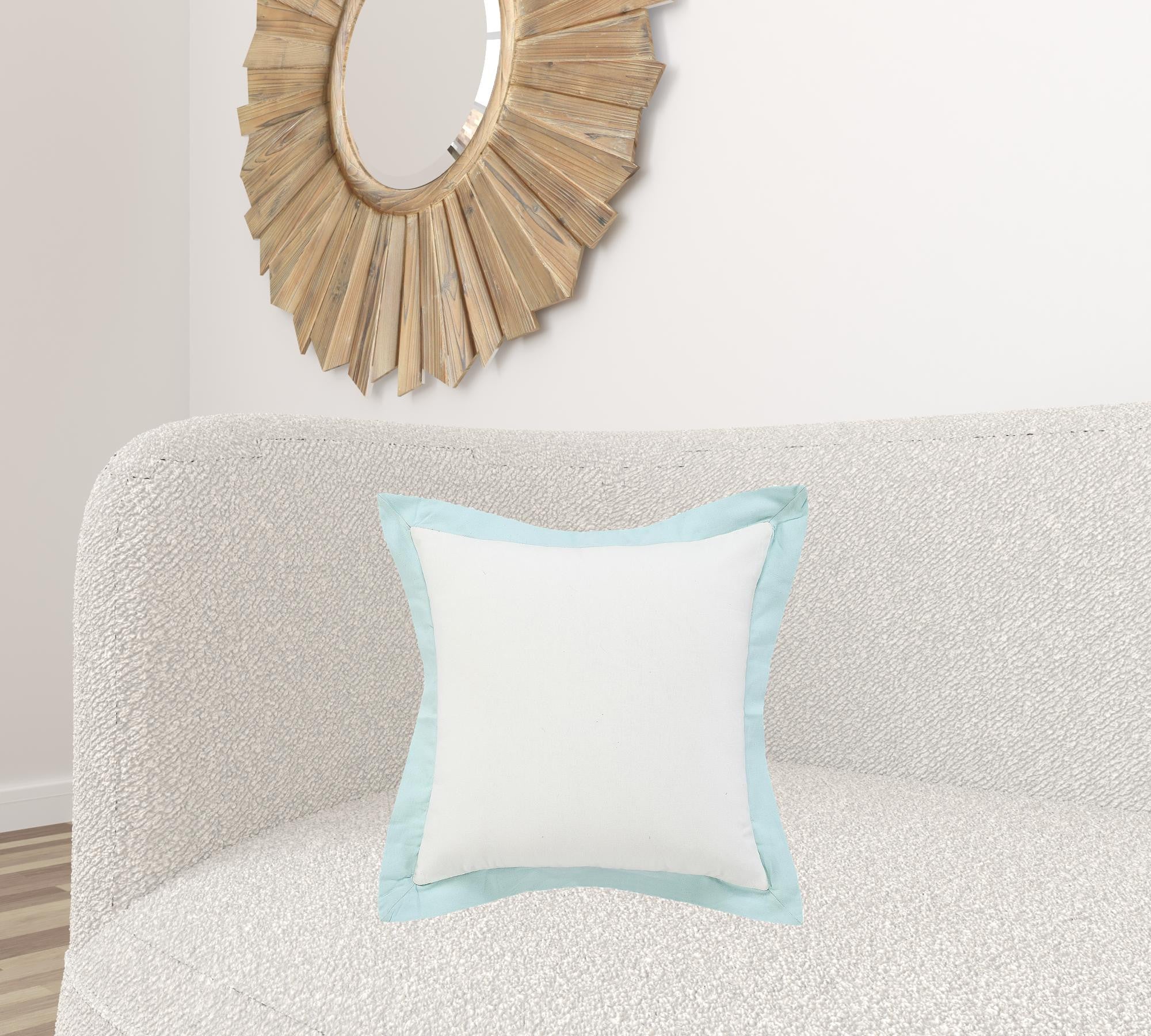 20" X 20" White And Icy Blue 100% Cotton Geometric Zippered Pillow