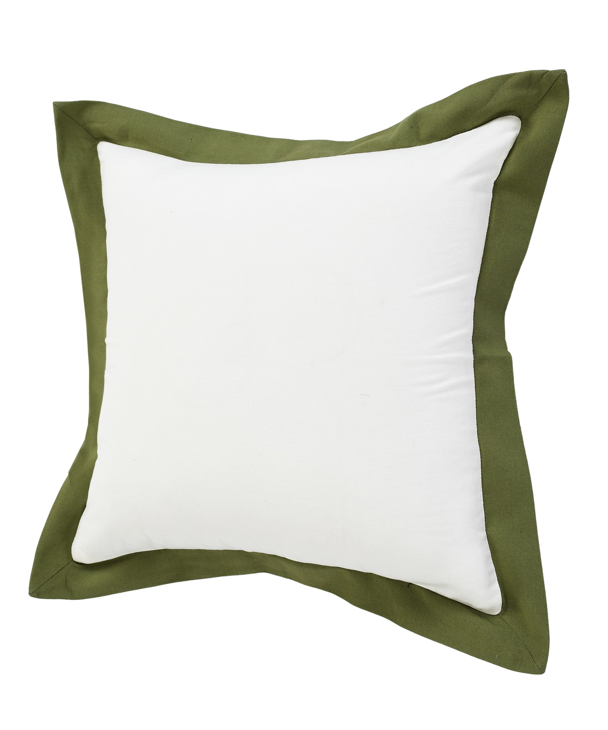 20" X 20" White And Moss Green 100% Cotton Geometric Zippered Pillow